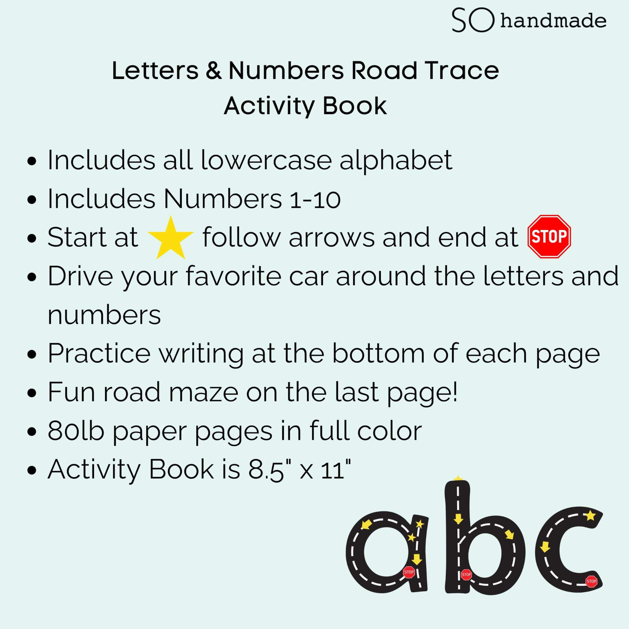 Road Trace Activity Book: Alphabet & Numbers Learning