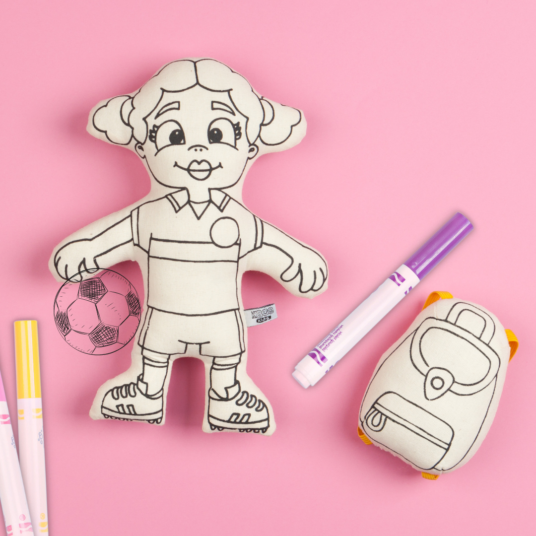 Kiboo Kids Soccer Series: Soccer Girl With Pigtails Doll - Colorable And Washable For Creative Play