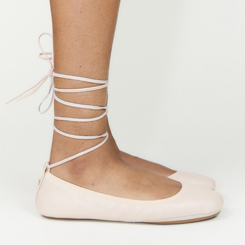 Sofia Ankle Wrap Flats In Blush Leather