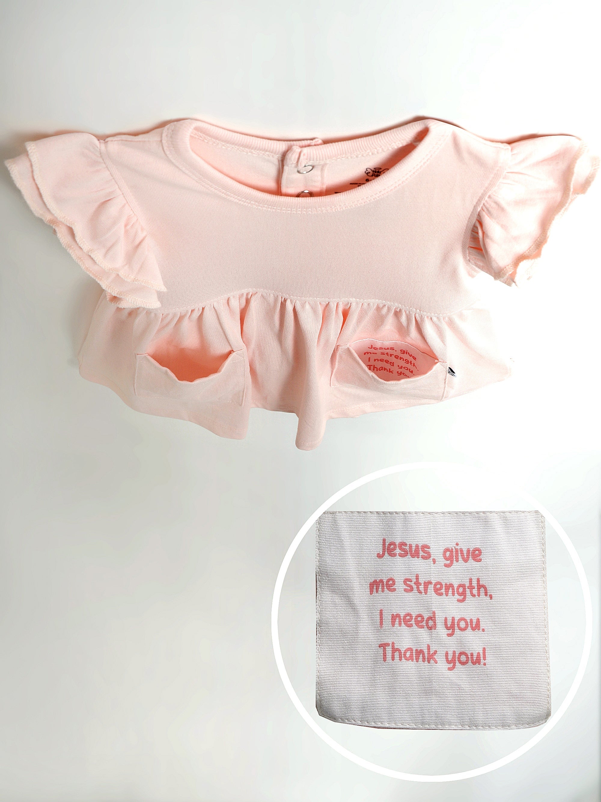 Pink Prayer Pocket Short Sleeve Twirl Dress Bodysuit Cotton