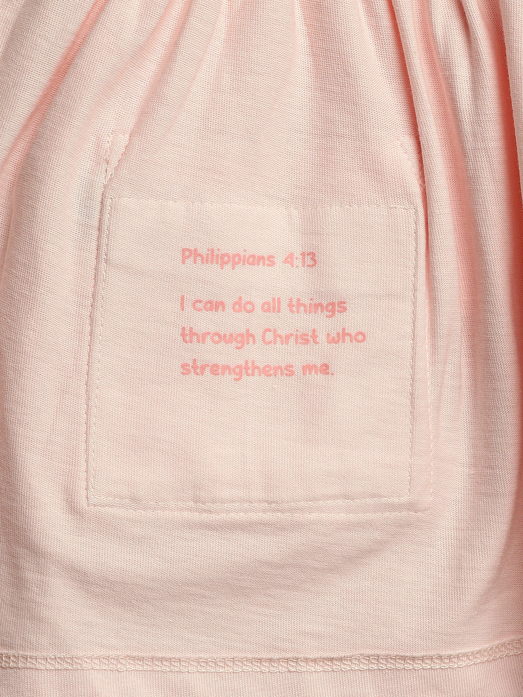 Pink Prayer Pocket Short Sleeve Twirl Dress Bodysuit Cotton