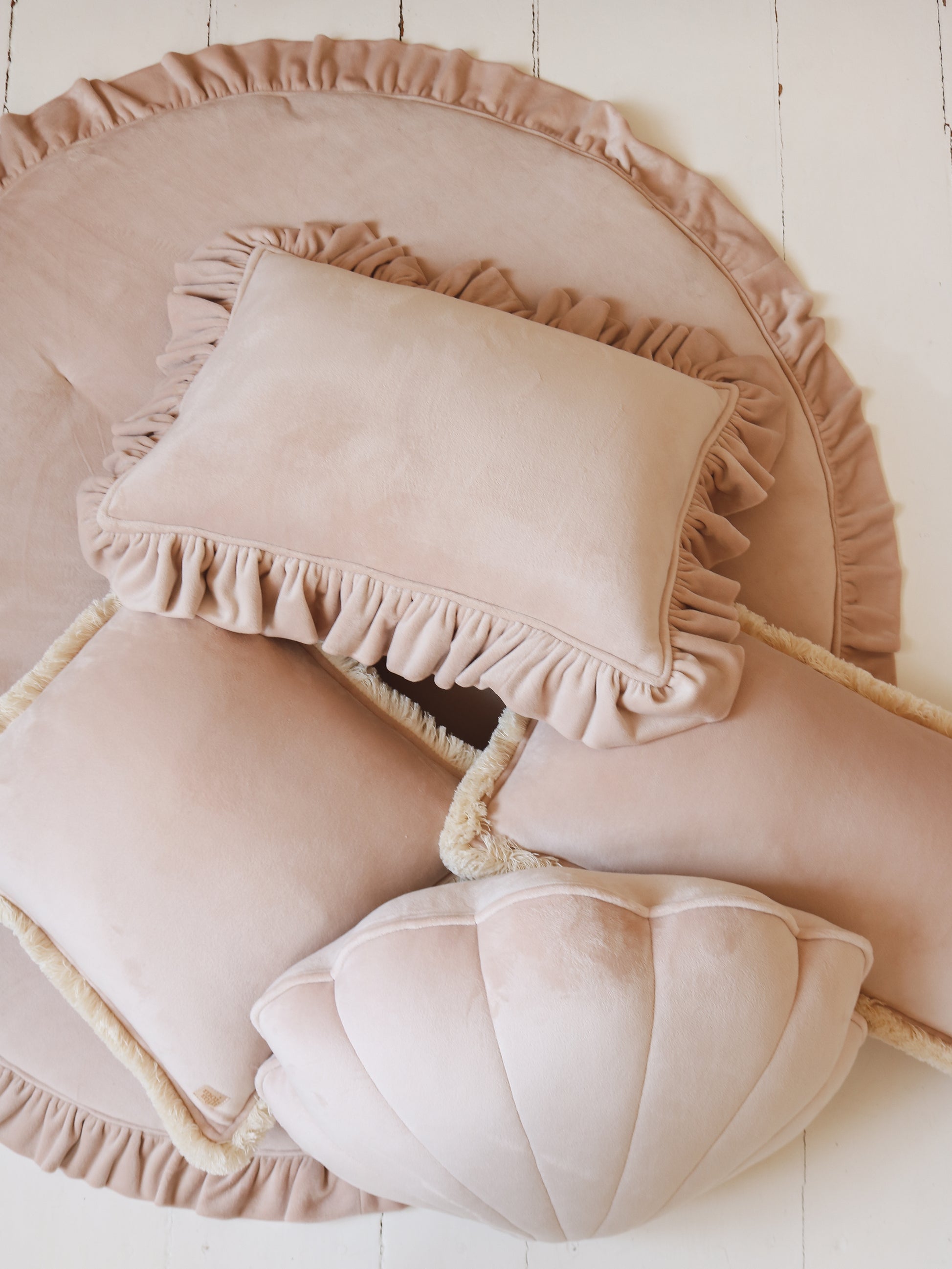 Soft Velvet "latte" Bolster Pillow With Fringe