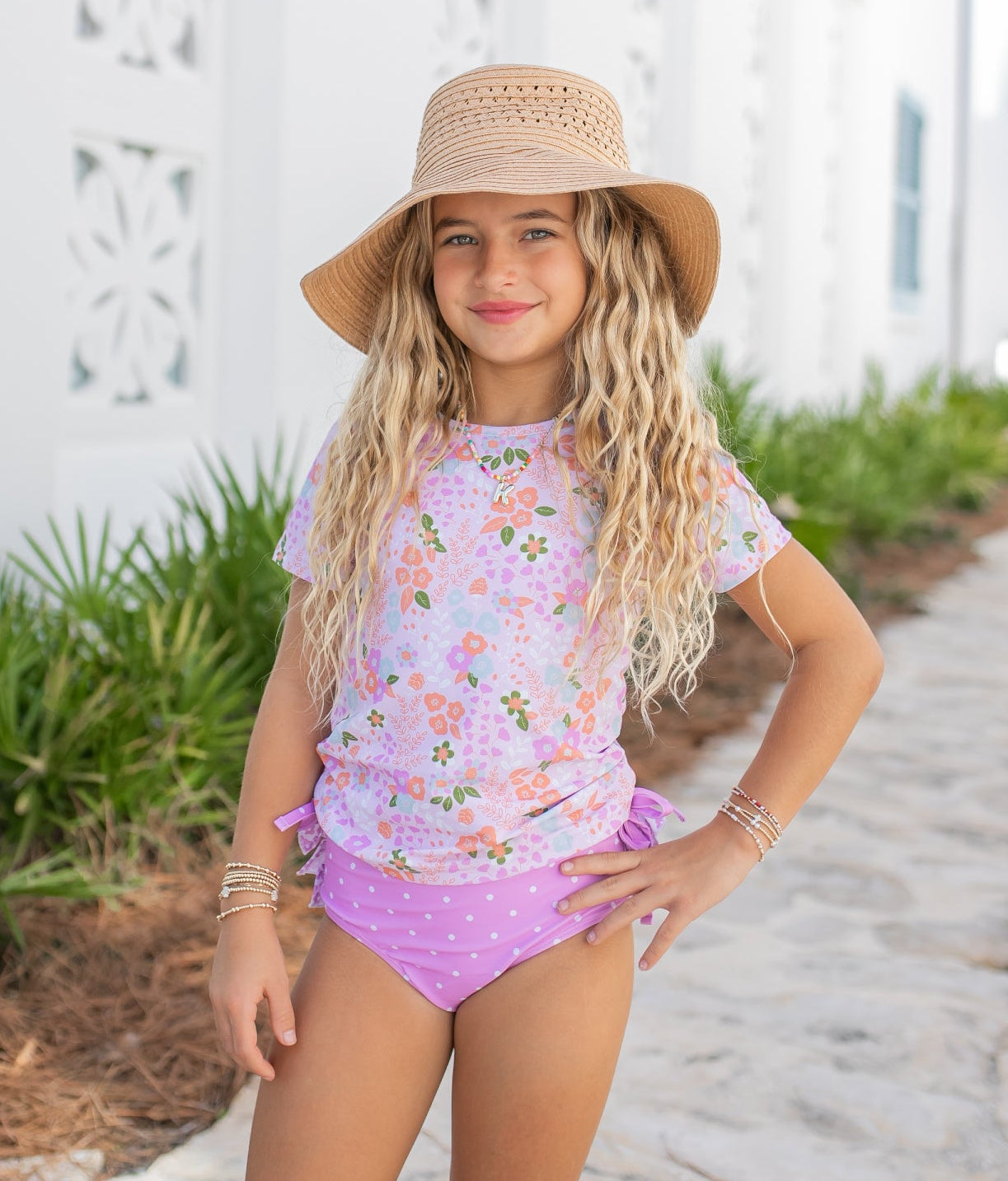 Sophie Dainty Floral Ruffles Rash Guard Swimsuit