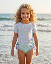 Sophie Mint Lavender Ruffles Rash Guard Swimsuit