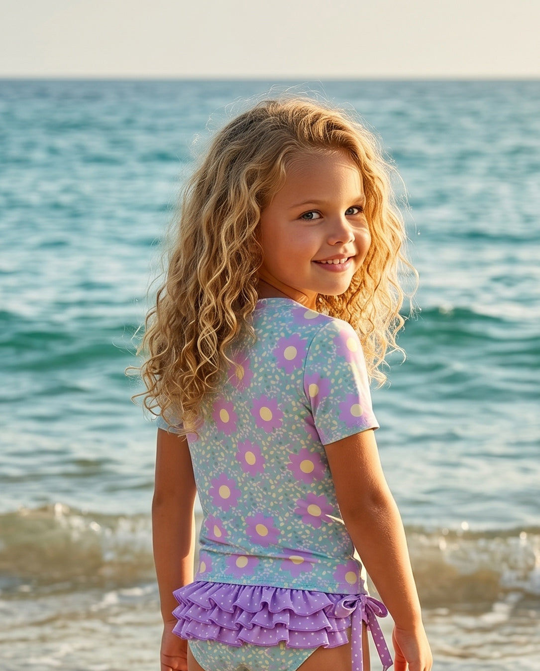 Sophie Mint Lavender Ruffles Rash Guard Swimsuit