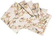 6 Organic Linen Napkins In Red Palm