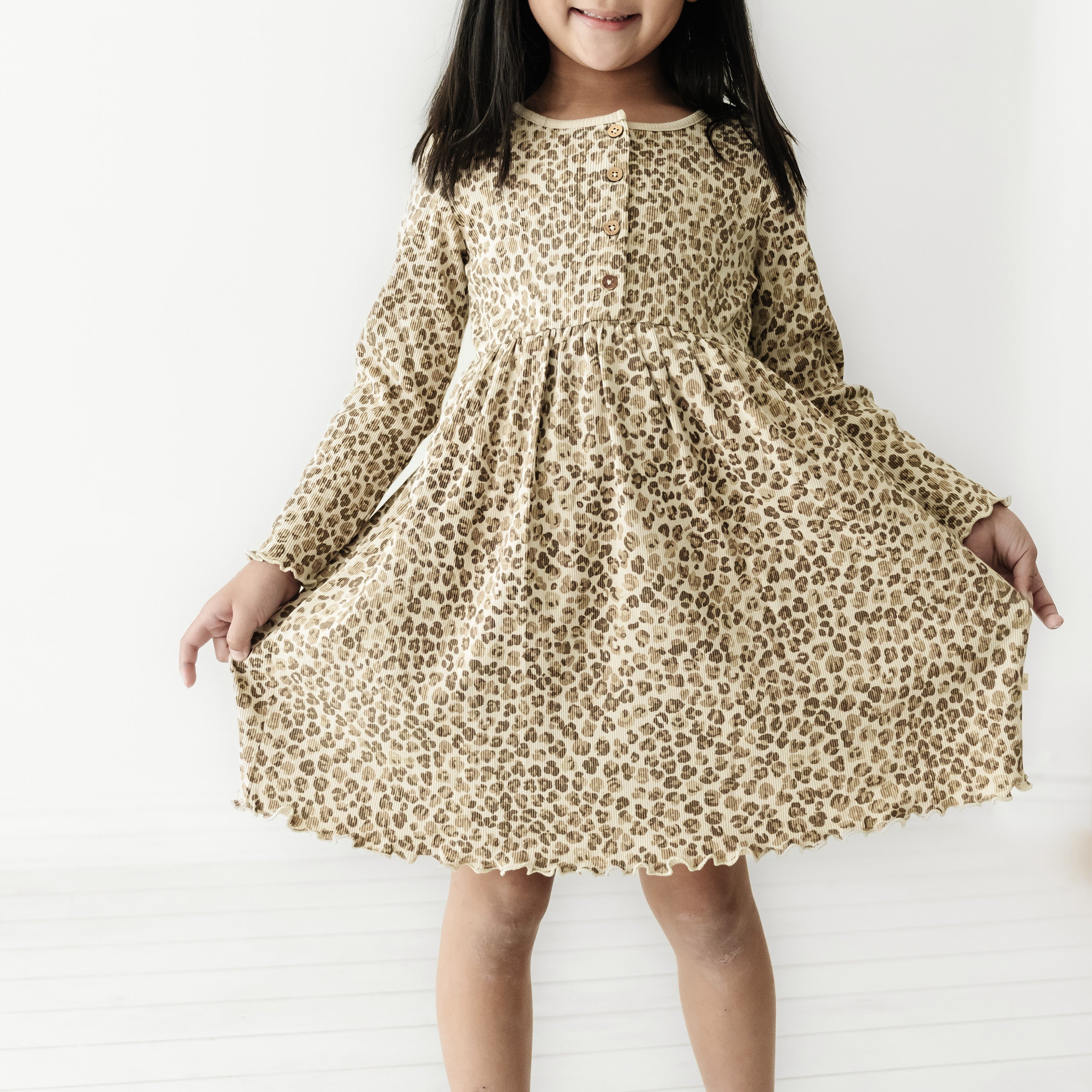 Organic Long Sleeve Twirl Dress - Spotted