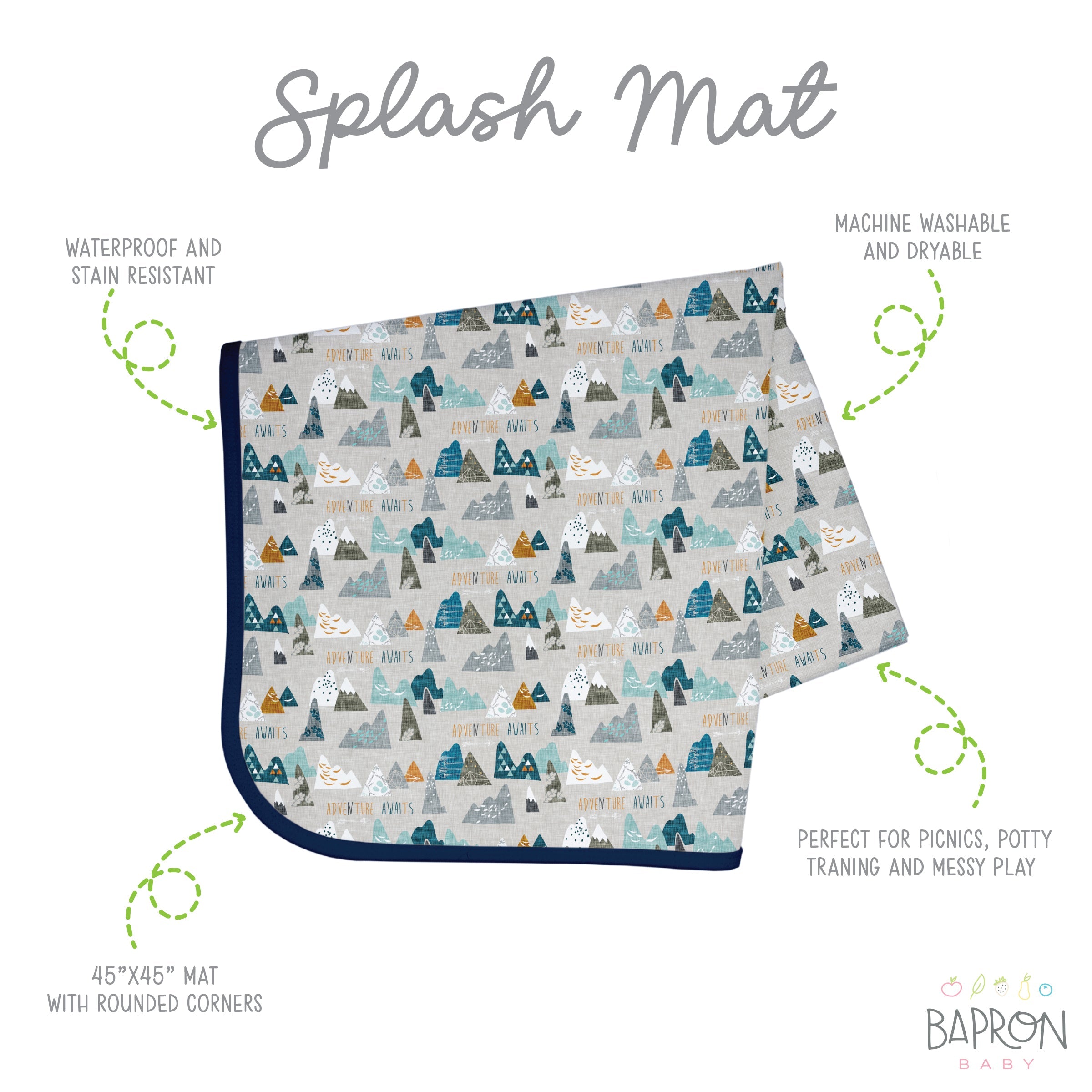 Adventure Awaits Splash Mat - A Waterproof Catch-all For Highchair Spills And More!