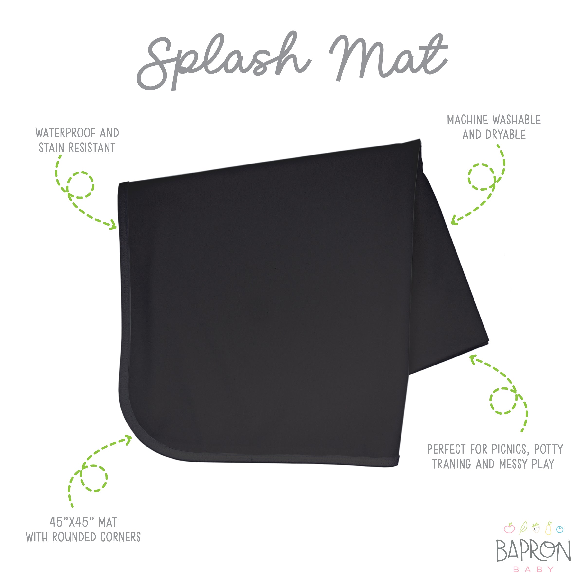 Solid Black Minimalist Splash Mat - A Waterproof Catch-all For Highchair Spills And More!