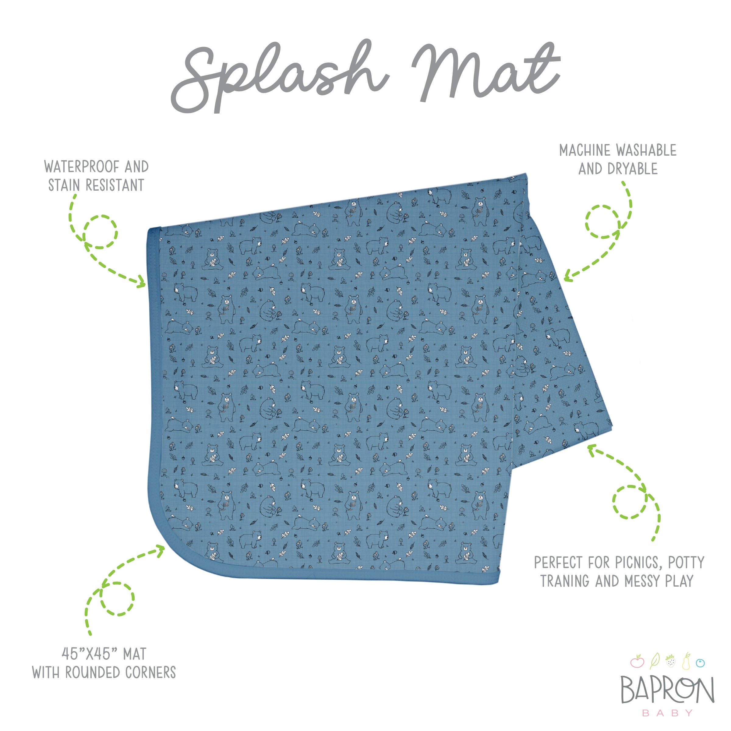 Bears In Blue Splash Mat - A Waterproof Catch-all For Highchair Spills And More!