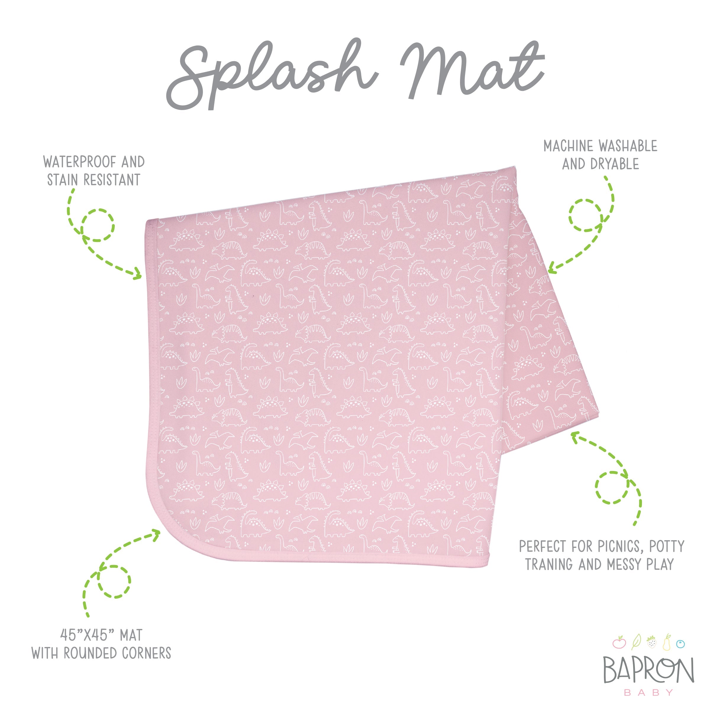 Dino Friends - Blush Splash Mat - A Waterproof Catch-all For Highchair Spills And More!