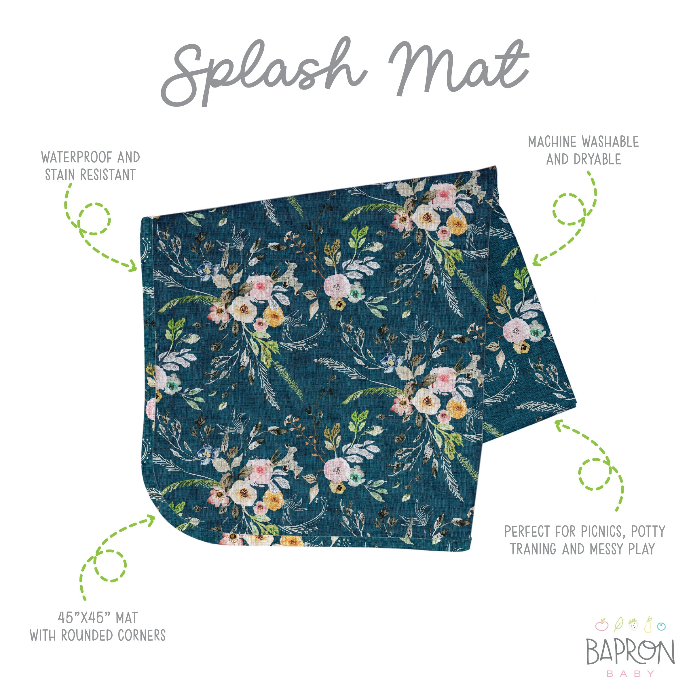 Boho Floral Splash Mat - A Waterproof Catch-all For Highchair Spills And More!