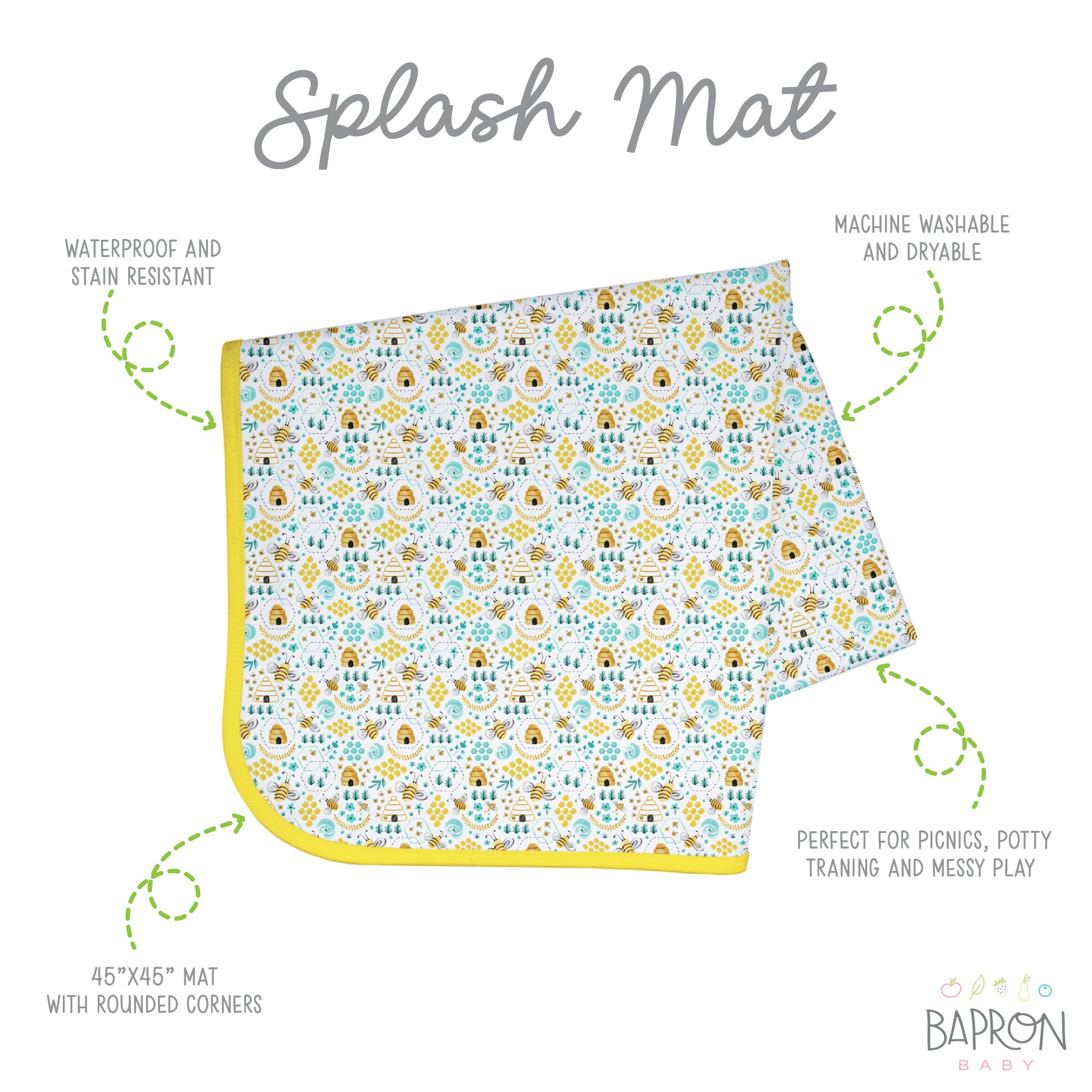 Busy Bees Splash Mat - A Waterproof Catch-all For Highchair Spills And More!