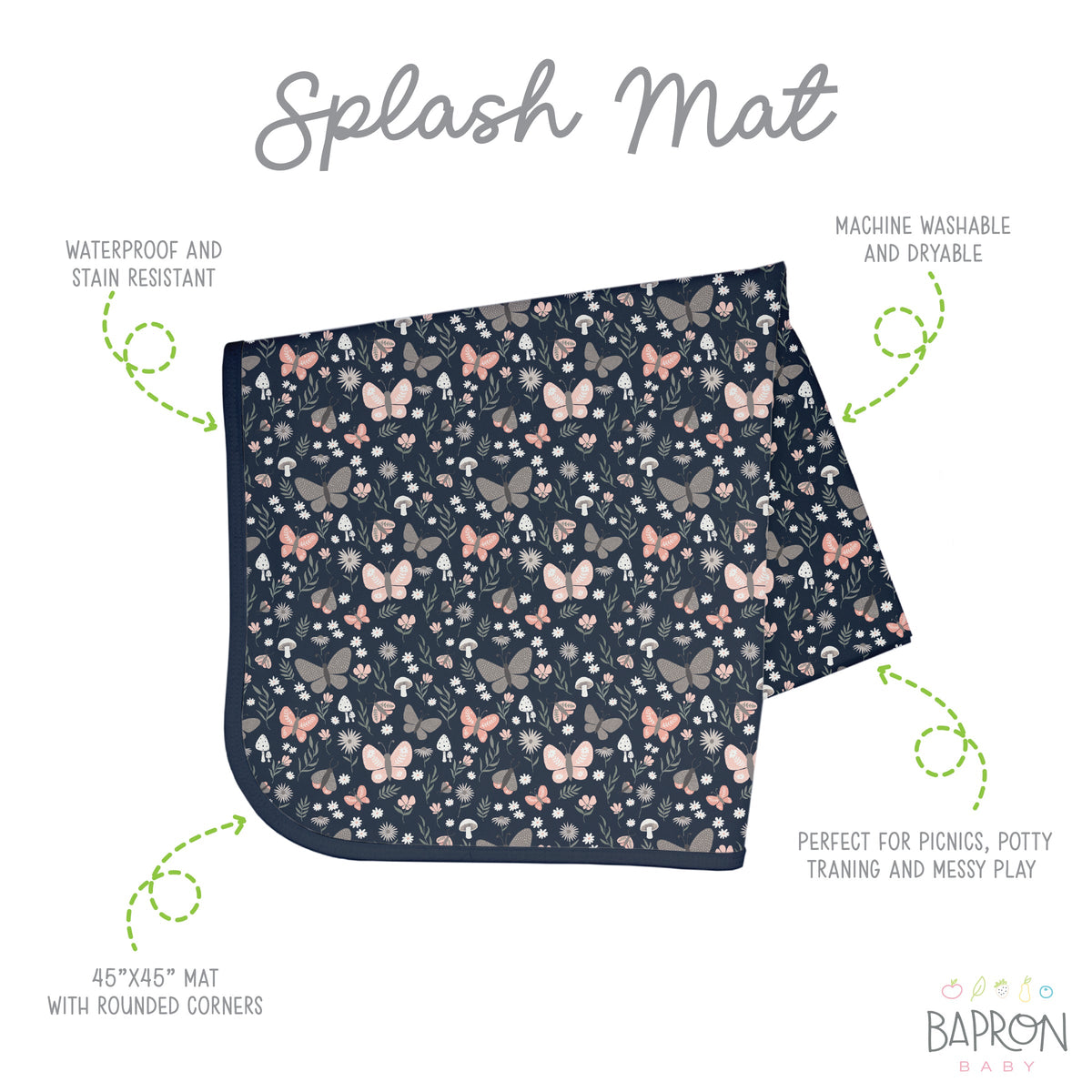 Butterfly Garden Splash Mat - A Waterproof Catch-all For Highchair Spills And More!