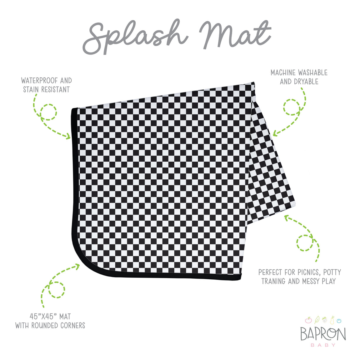 Black Checkerboard Splash Mat - A Waterproof Catch-all For Highchair Spills And More!