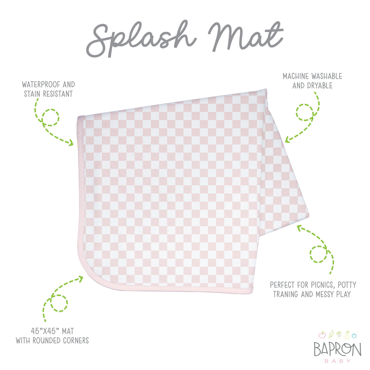 Pretty Pink Checkerboard Splash Mat - A Waterproof Catch-all For Highchair Spills And More!