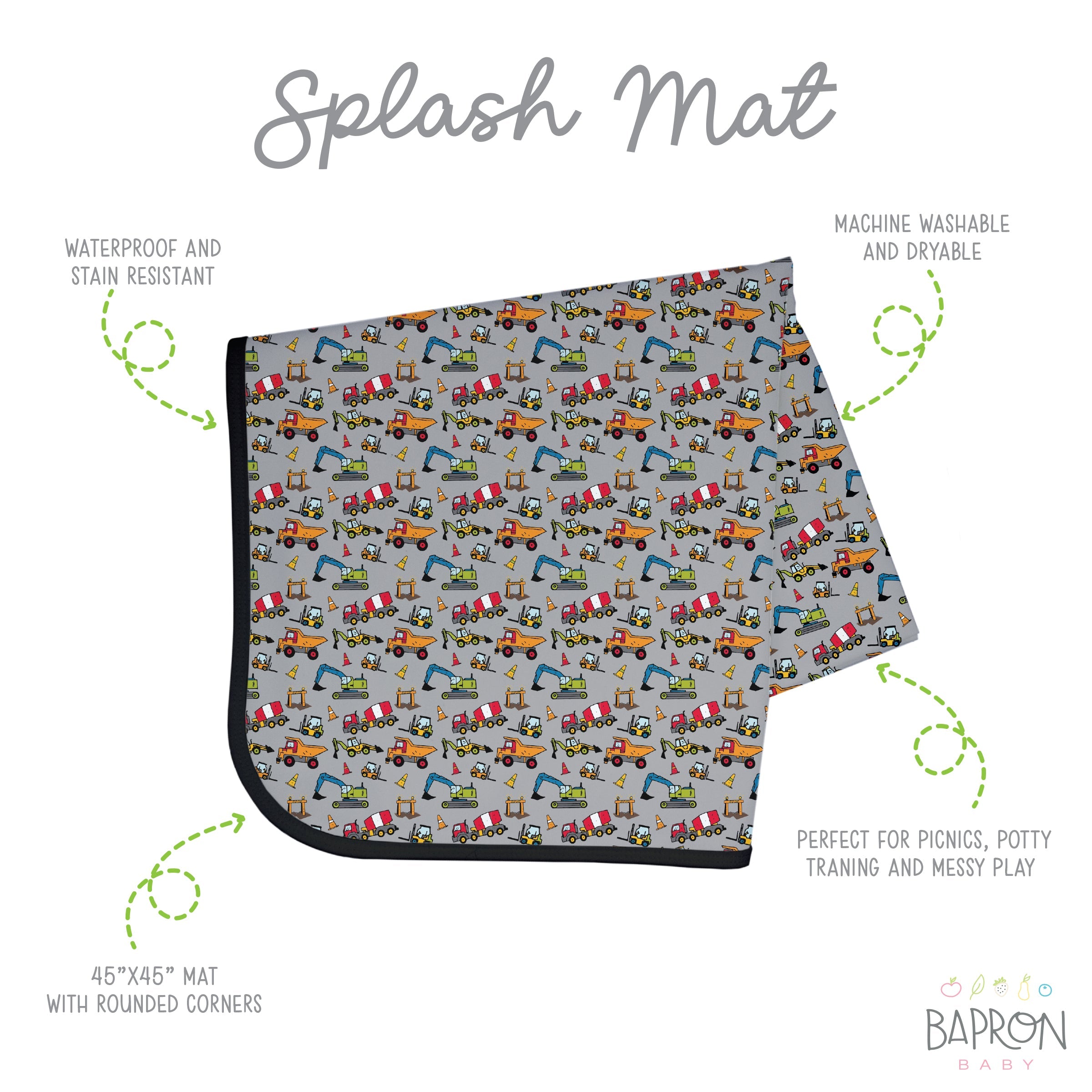 Construction Zone Splash Mat - A Waterproof Catch-all For Highchair Spills And More!