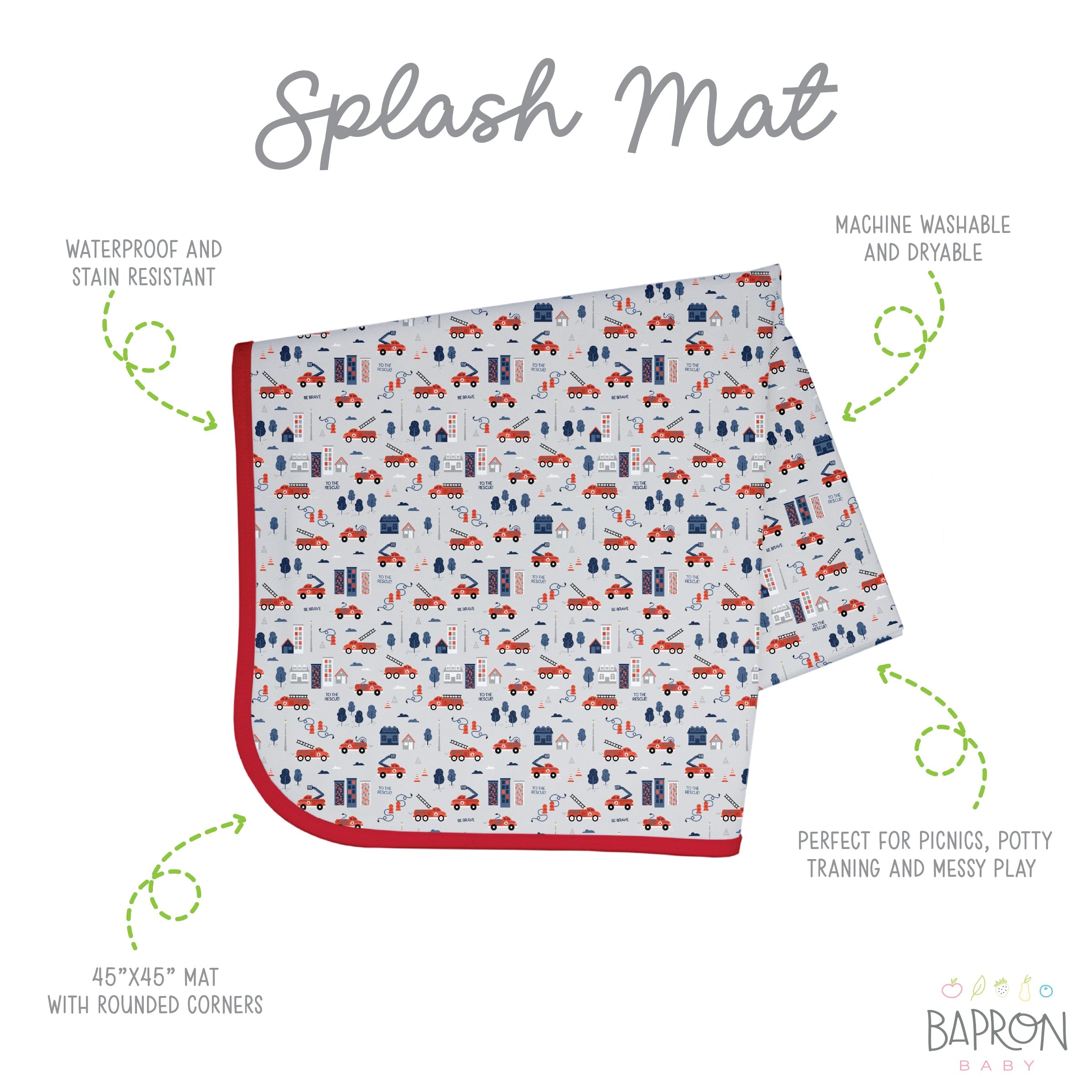 Be Brave - Firefighter Splash Mat - A Waterproof Catch-all For Highchair Spills And More!