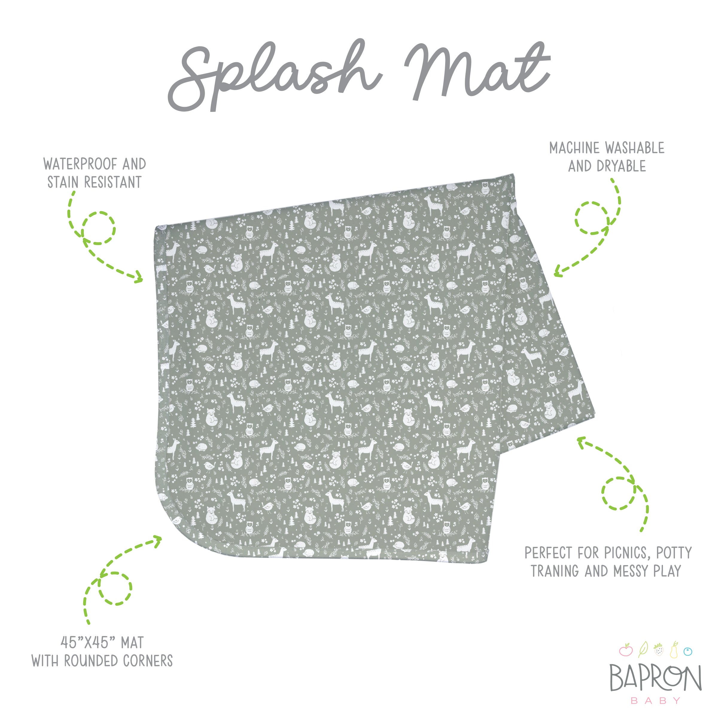 Forest Friends Splash Mat - A Waterproof Catch-all For Highchair Spills And More!