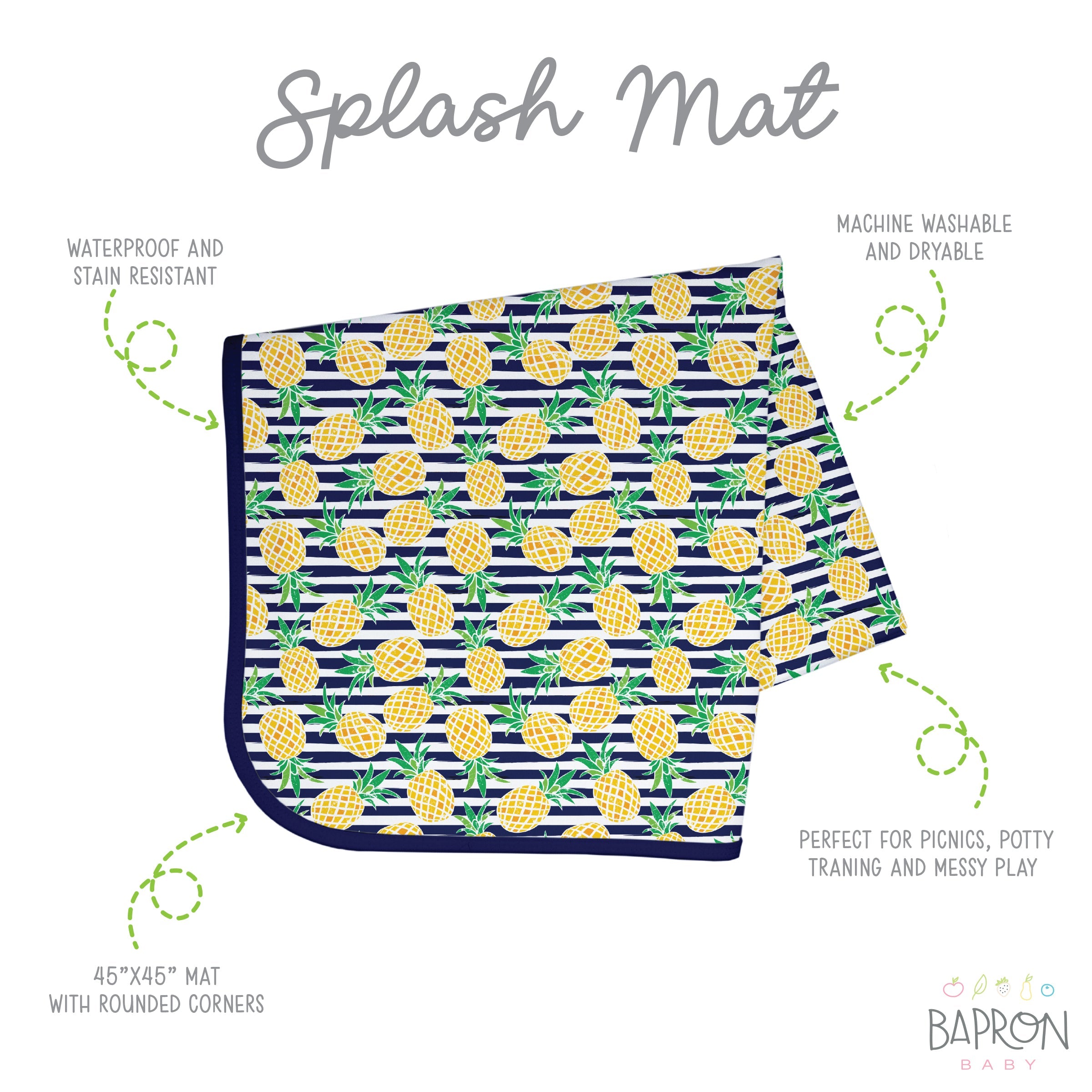 Summer Stripes - Pineapple - Splash Mat - A Waterproof Catch-all For Highchair Spills And More!