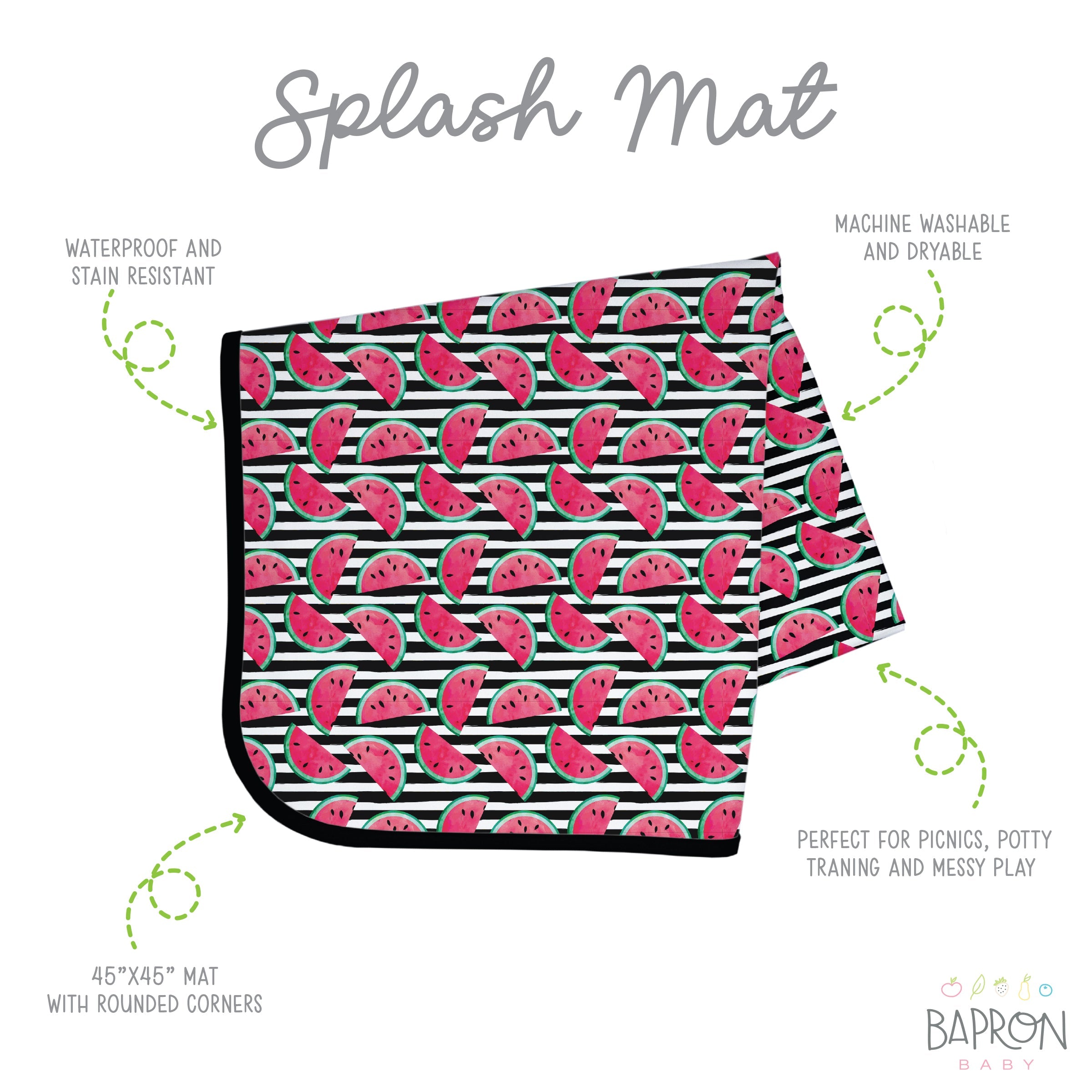 Summer Stripes - Watermelon - Splash Mat - A Waterproof Catch-all For Highchair Spills And More!