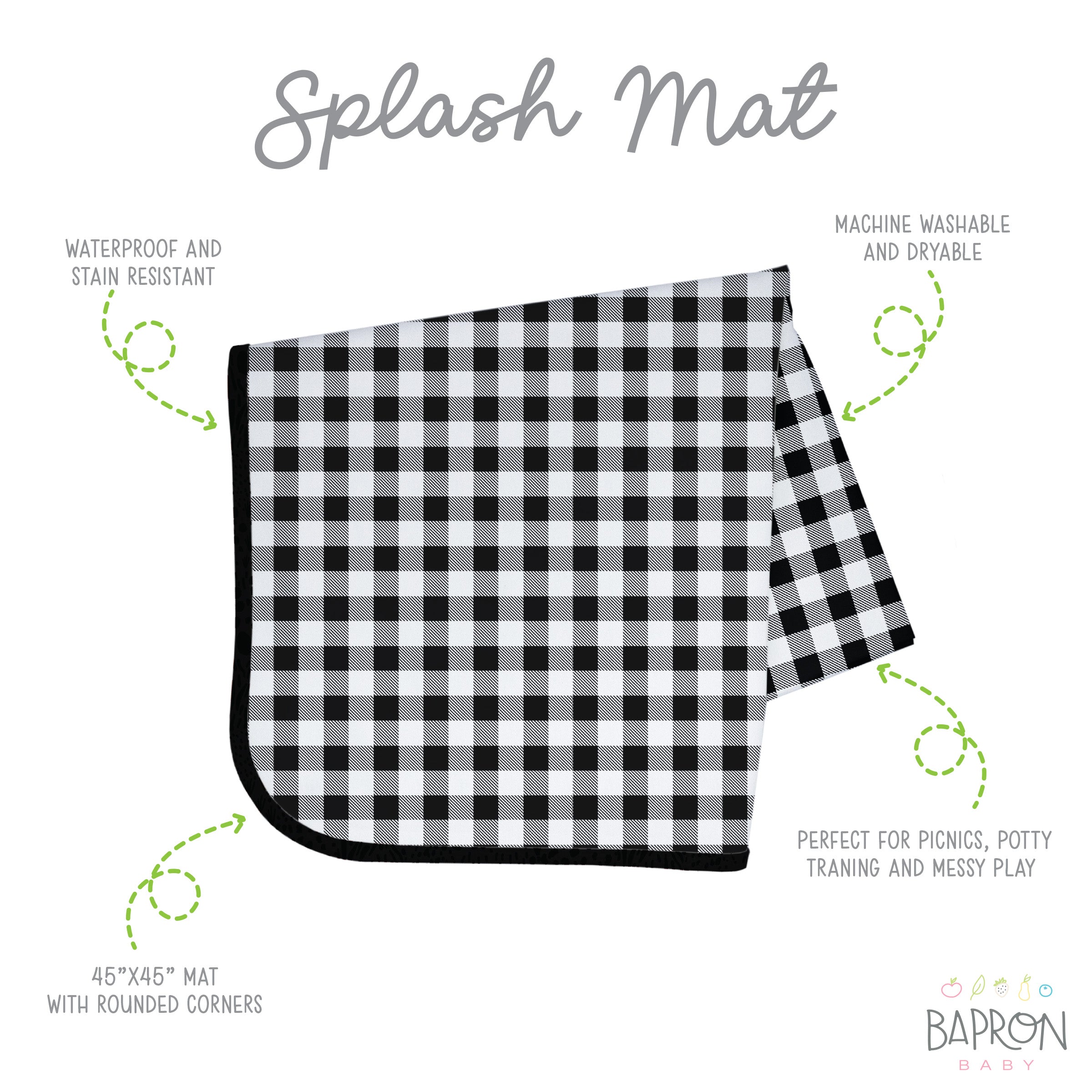 White Buffalo Plaid Splash Mat  - A Waterproof Catch-all For Highchair Spills And More!