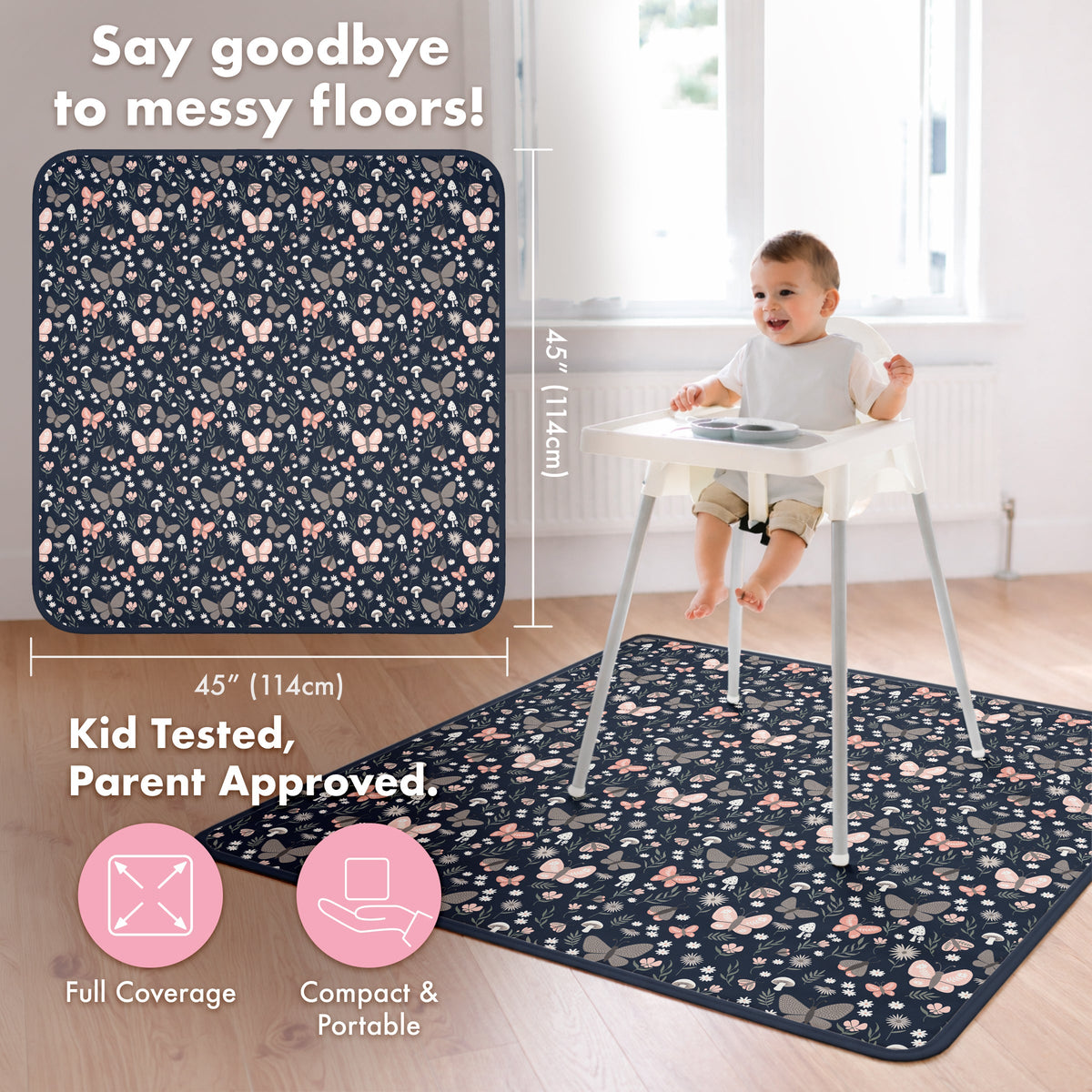Butterfly Garden Splash Mat - A Waterproof Catch-all For Highchair Spills And More!