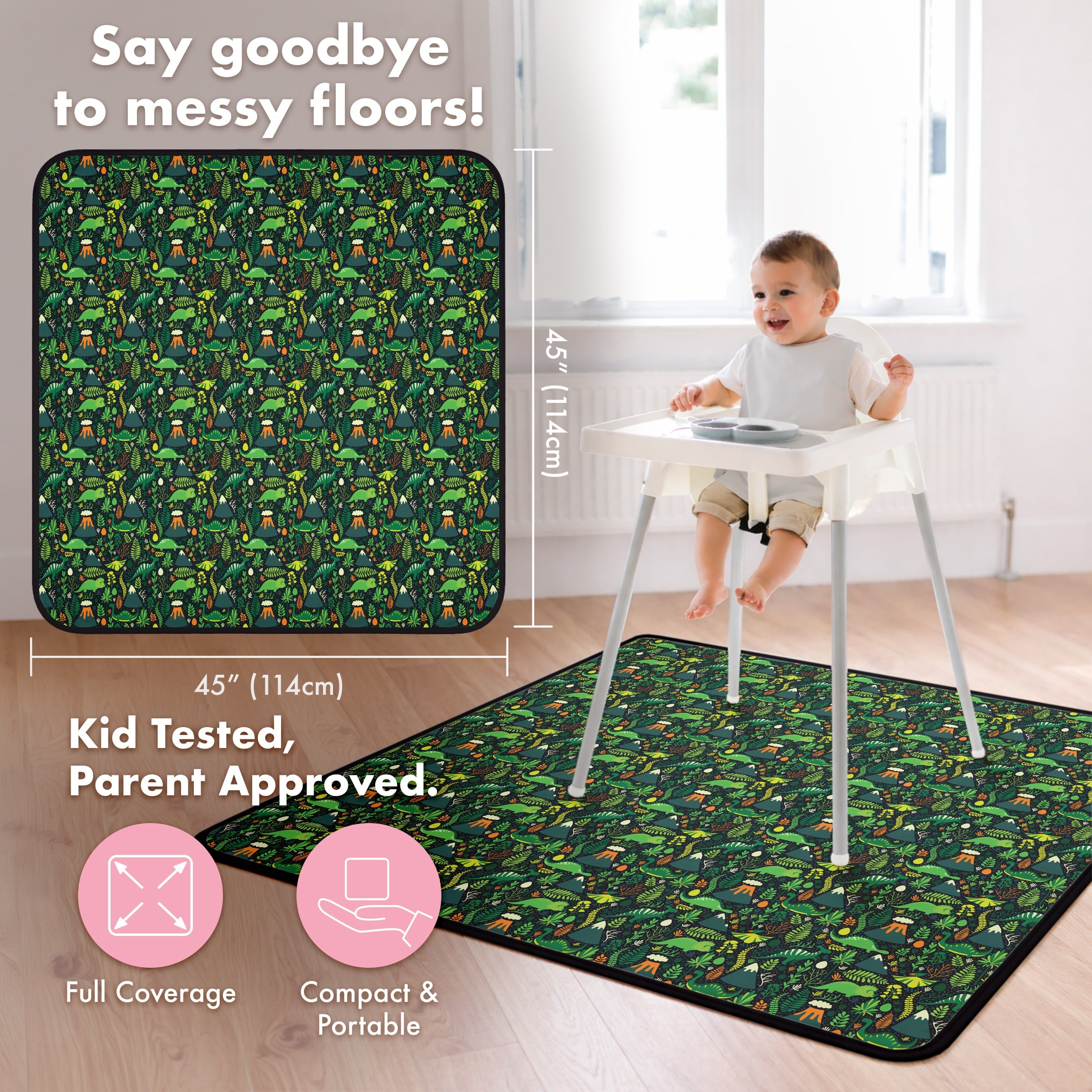 Dino Days Splash Mat - A Waterproof Catch-all For Highchair Spills And More!