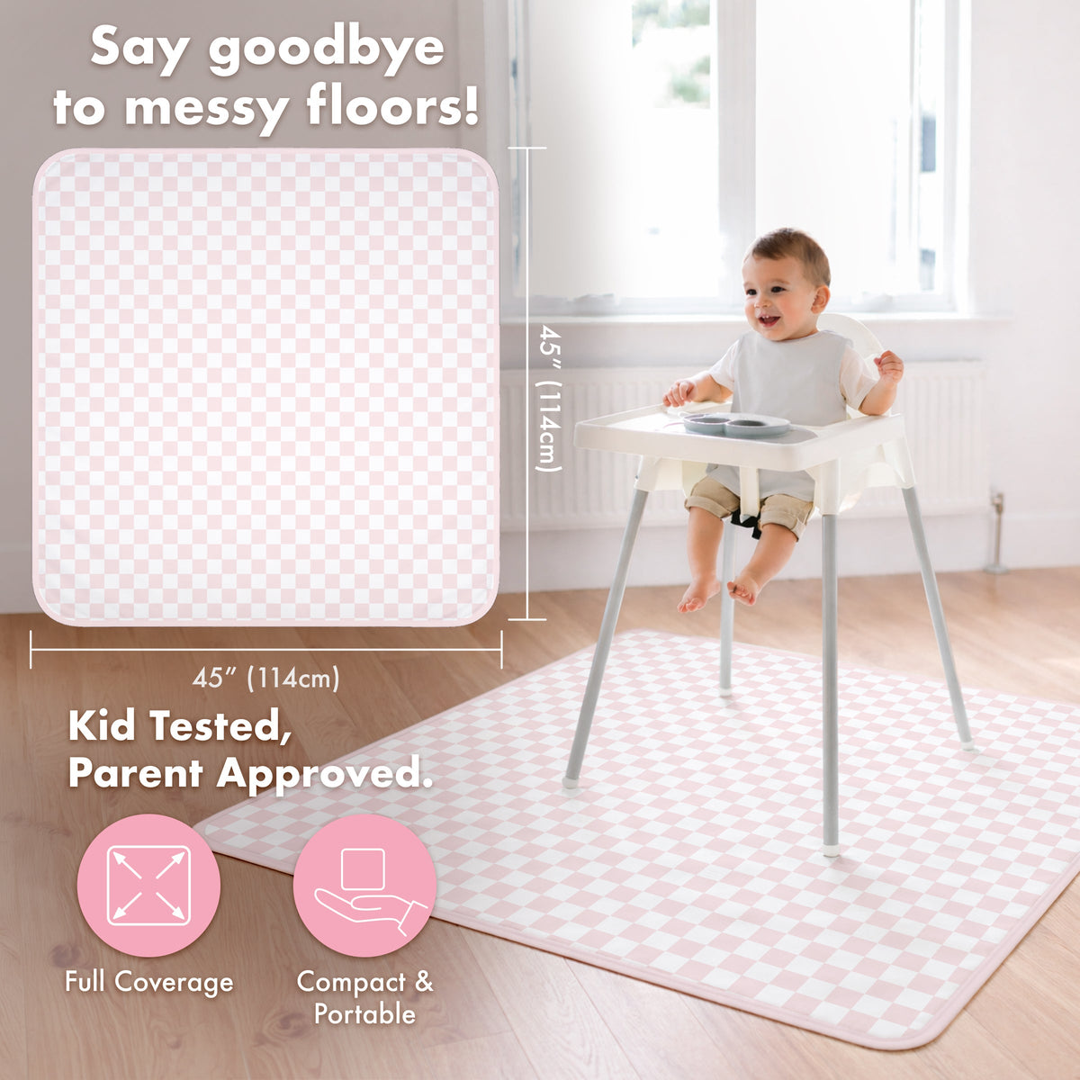 Pretty Pink Checkerboard Splash Mat - A Waterproof Catch-all For Highchair Spills And More!