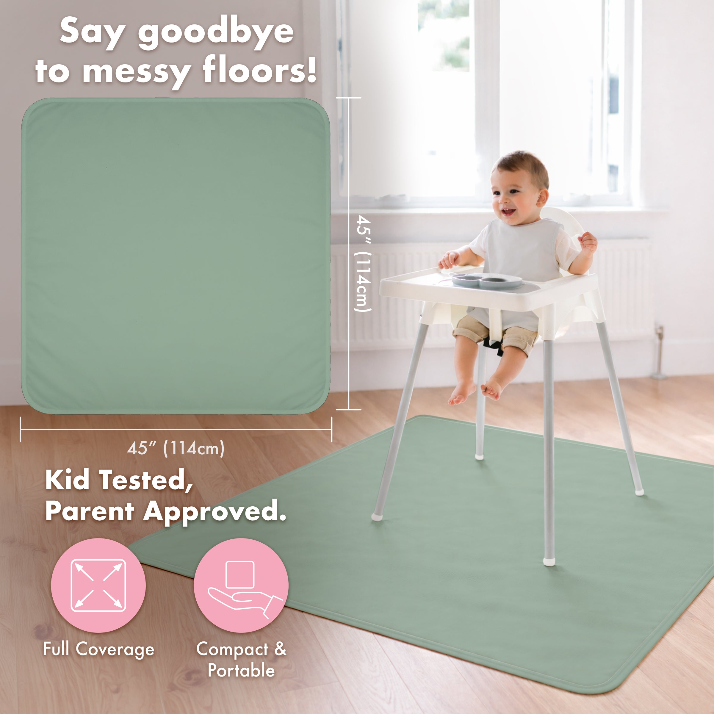 Solid Sage Minimalist Splash Mat - A Waterproof Catch-all For Highchair Spills And More!
