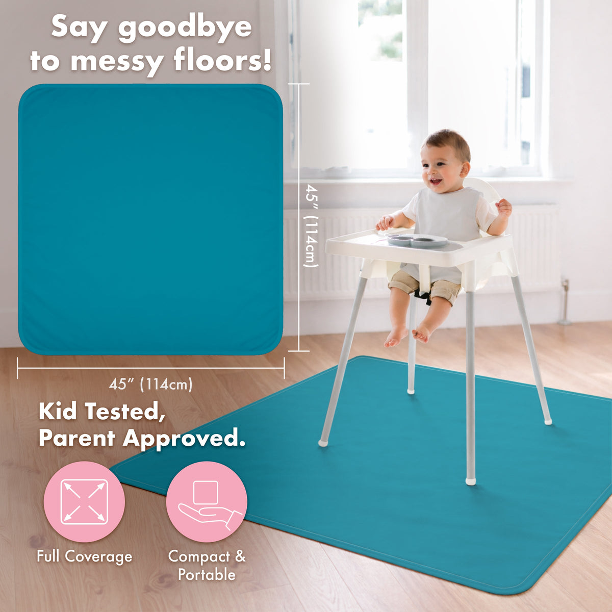 Solid Teal Minimalist Splash Mat - A Waterproof Catch-all For Highchair Spills And More!