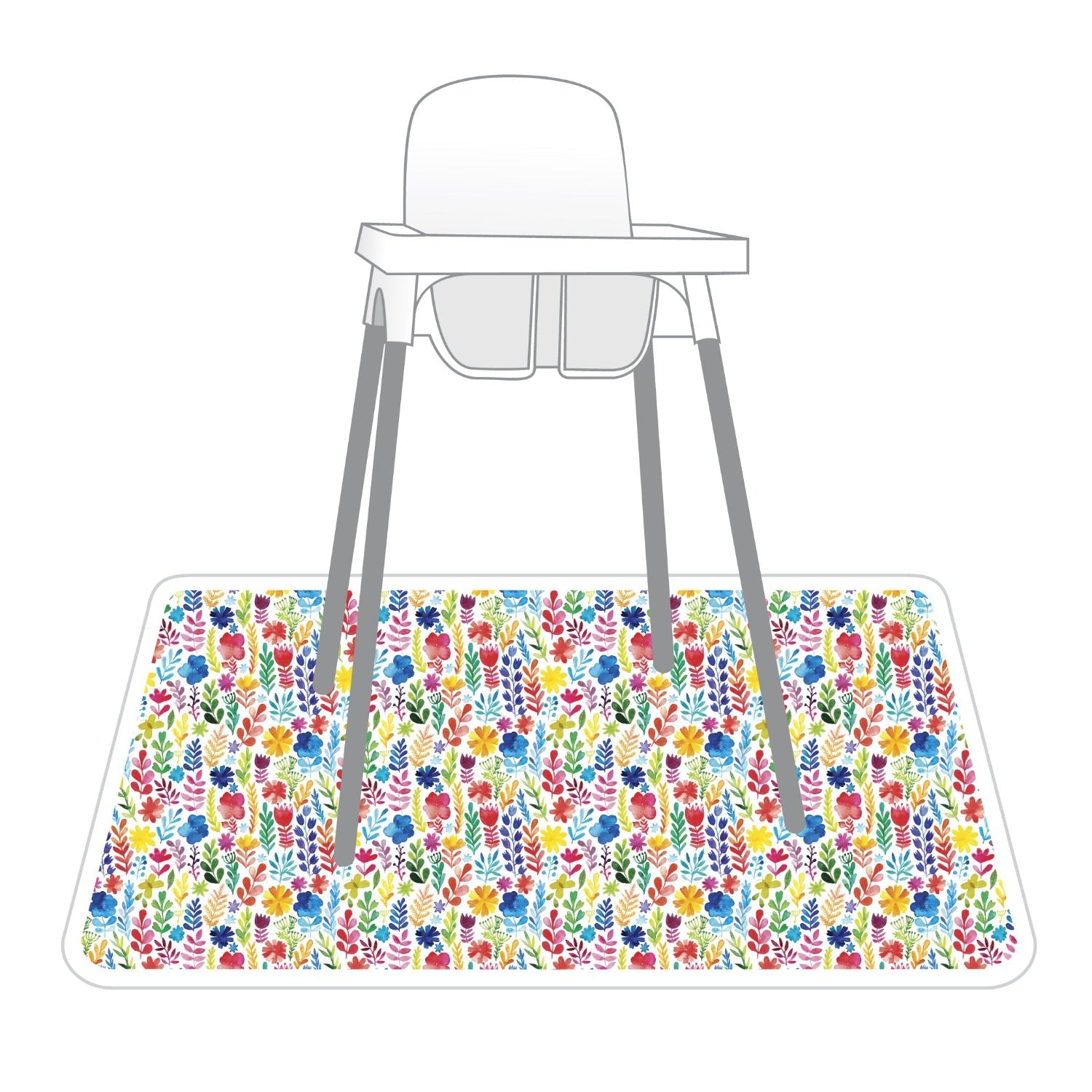 Rainbow Watercolor Floral Splash Mat - A Waterproof Catch-all For Highchair Spills And More!