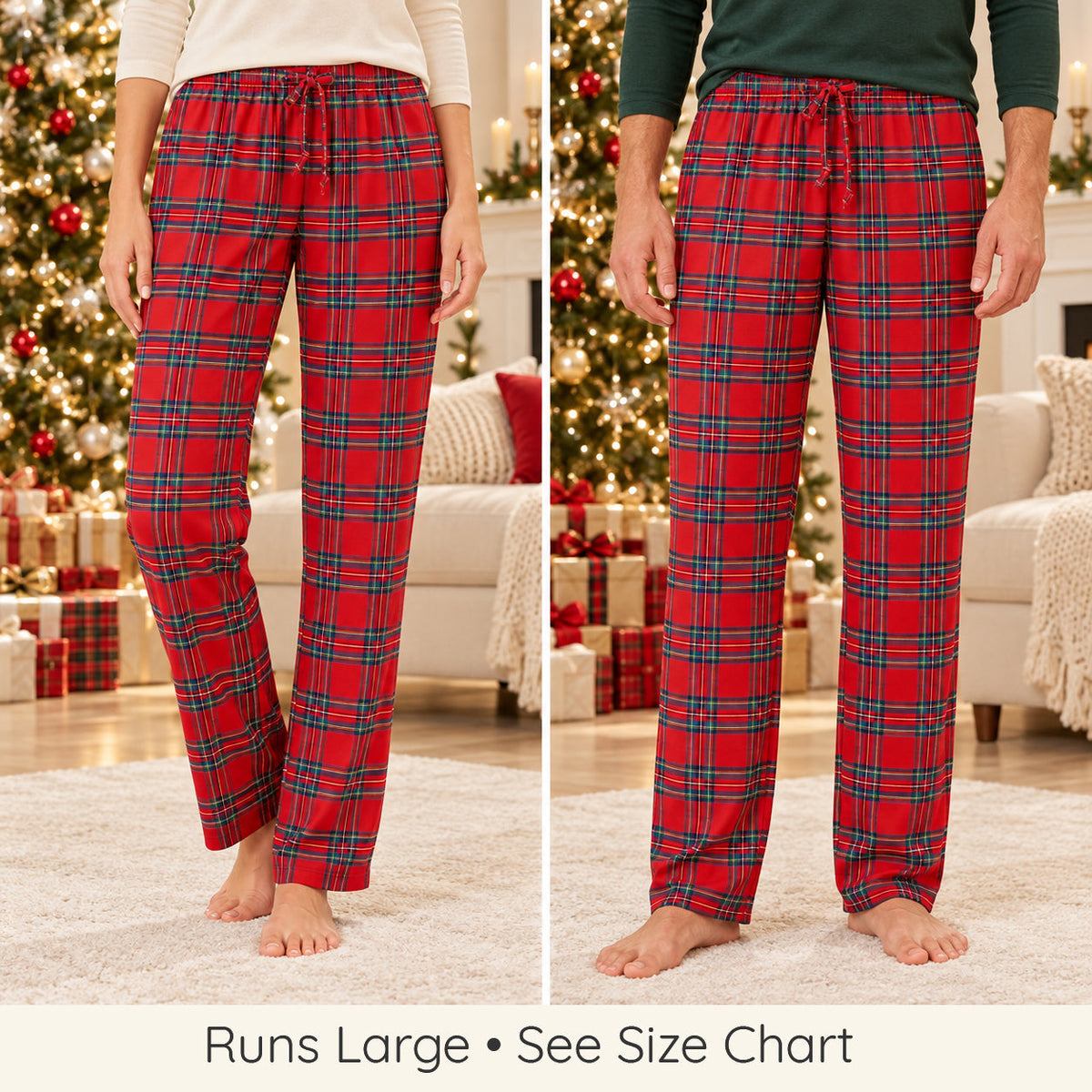 Christmas Unisex Bamboo Pajama Pants – Classic Red Tartan