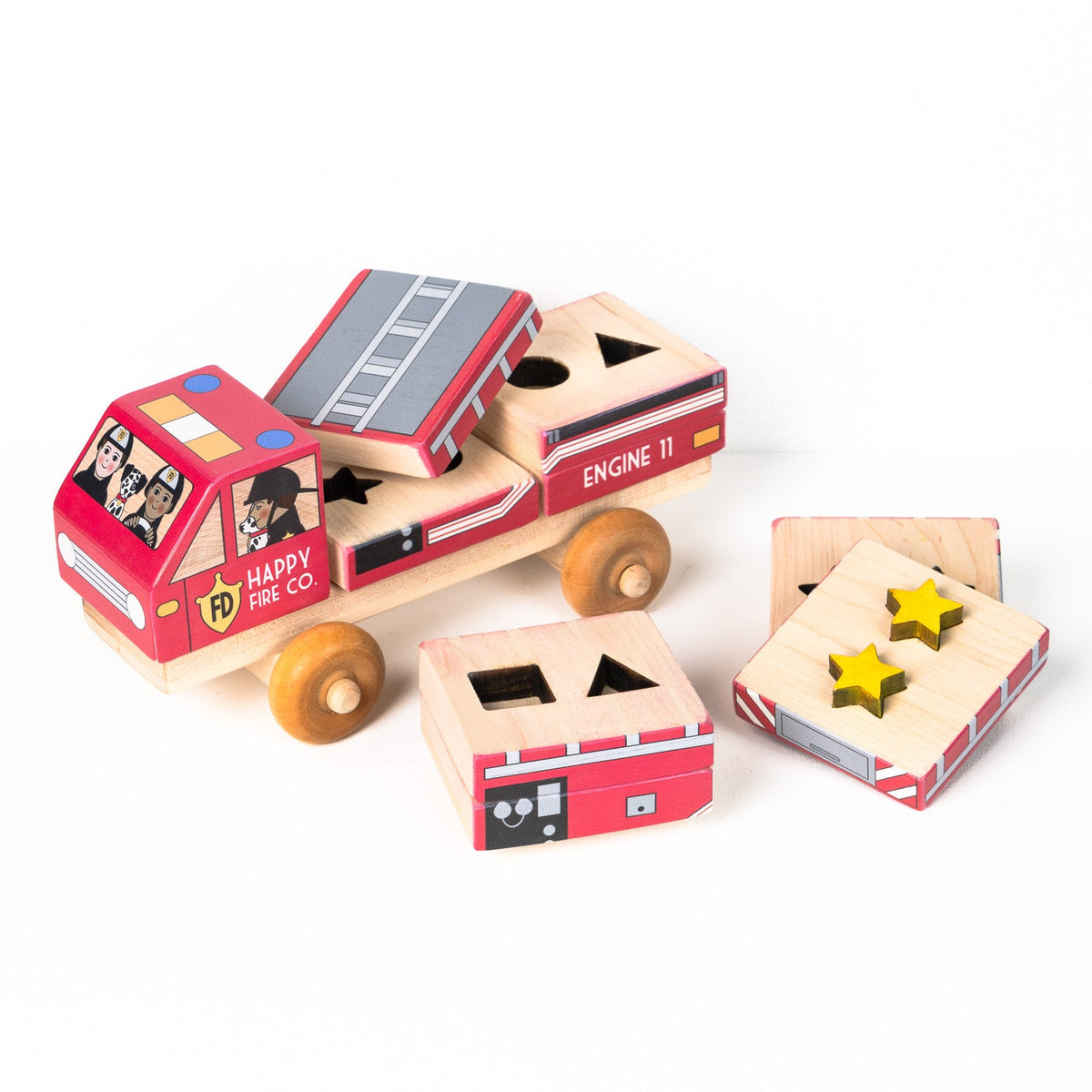Stackable Puzzle - Fire Truck | Made In The Canada | Printed With Non-toxic Ink In The Usa 🇺🇸