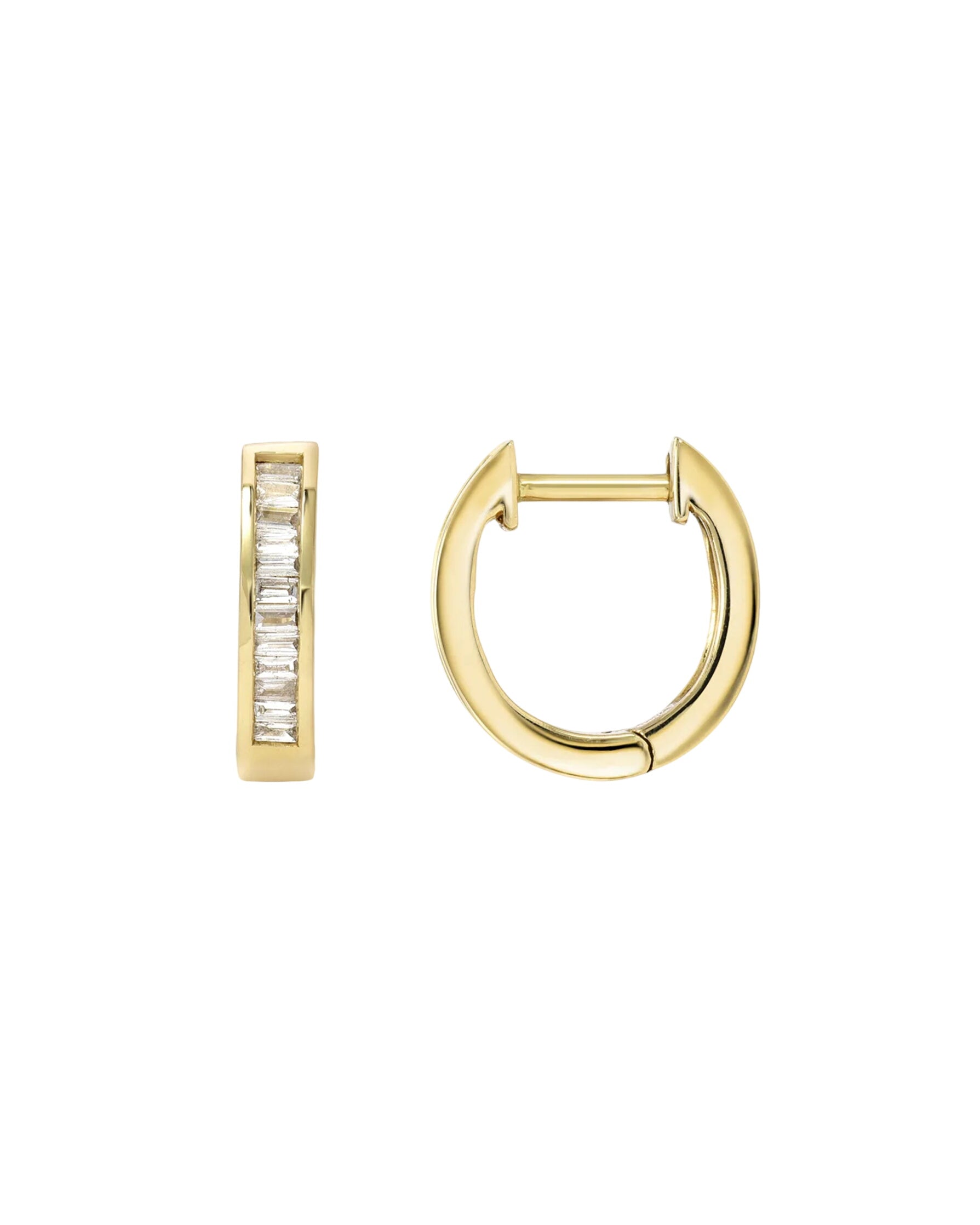 Stacked Baguette Diamond Huggie Earrings