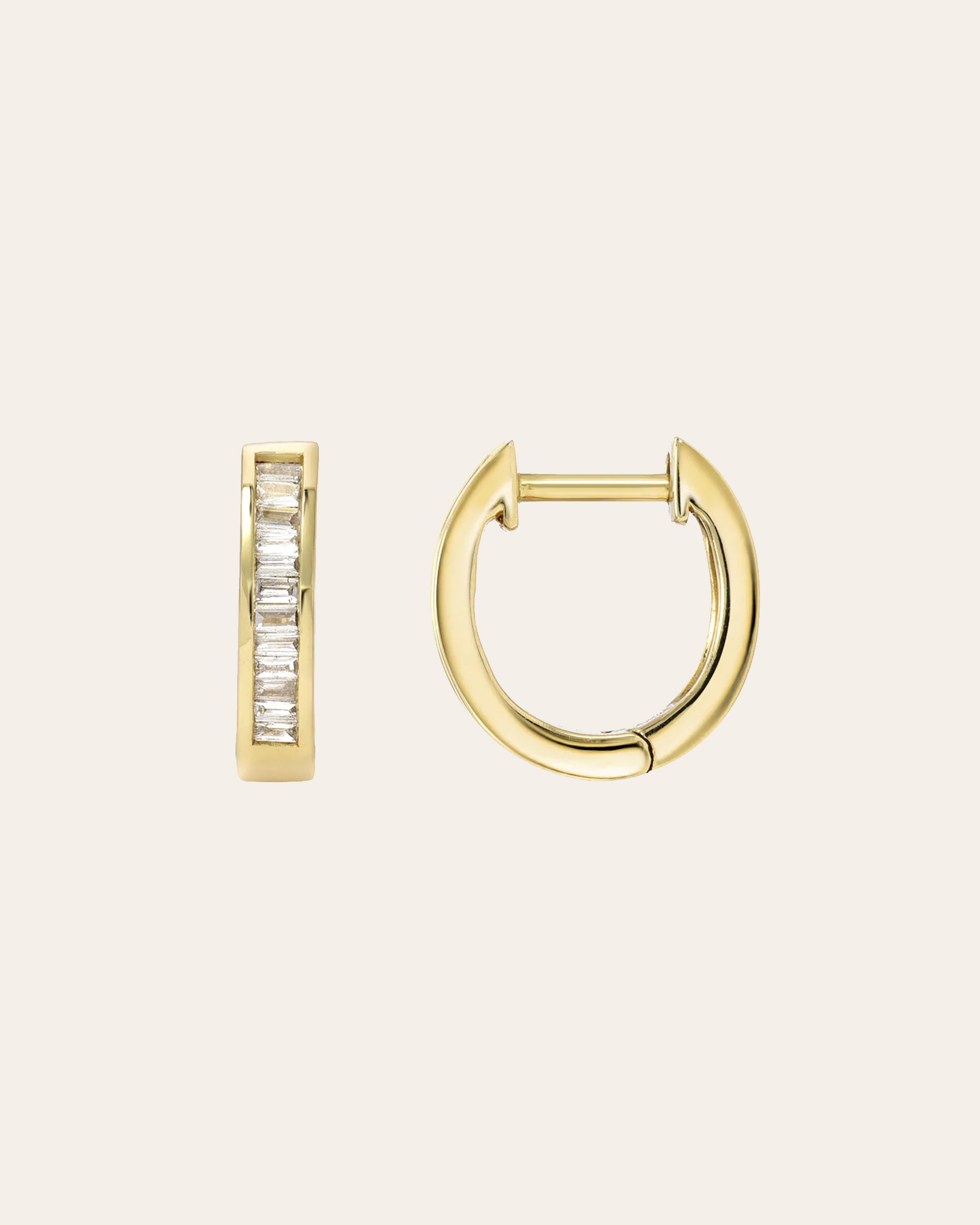 Stacked Baguette Diamond Huggie Earrings