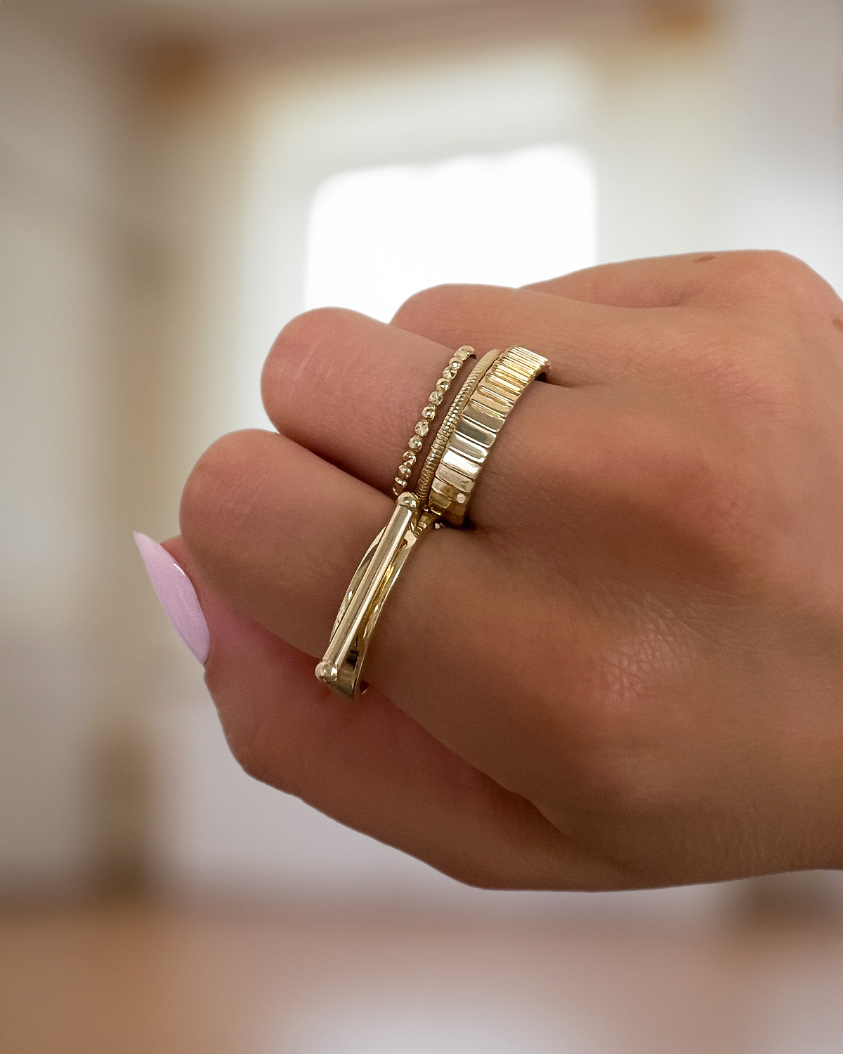 14k Gold Thin Ribbed Band