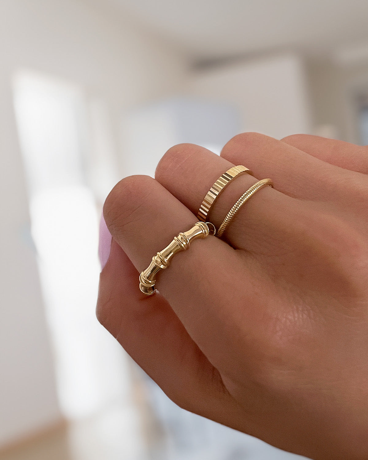 14k Gold Thin Ribbed Band