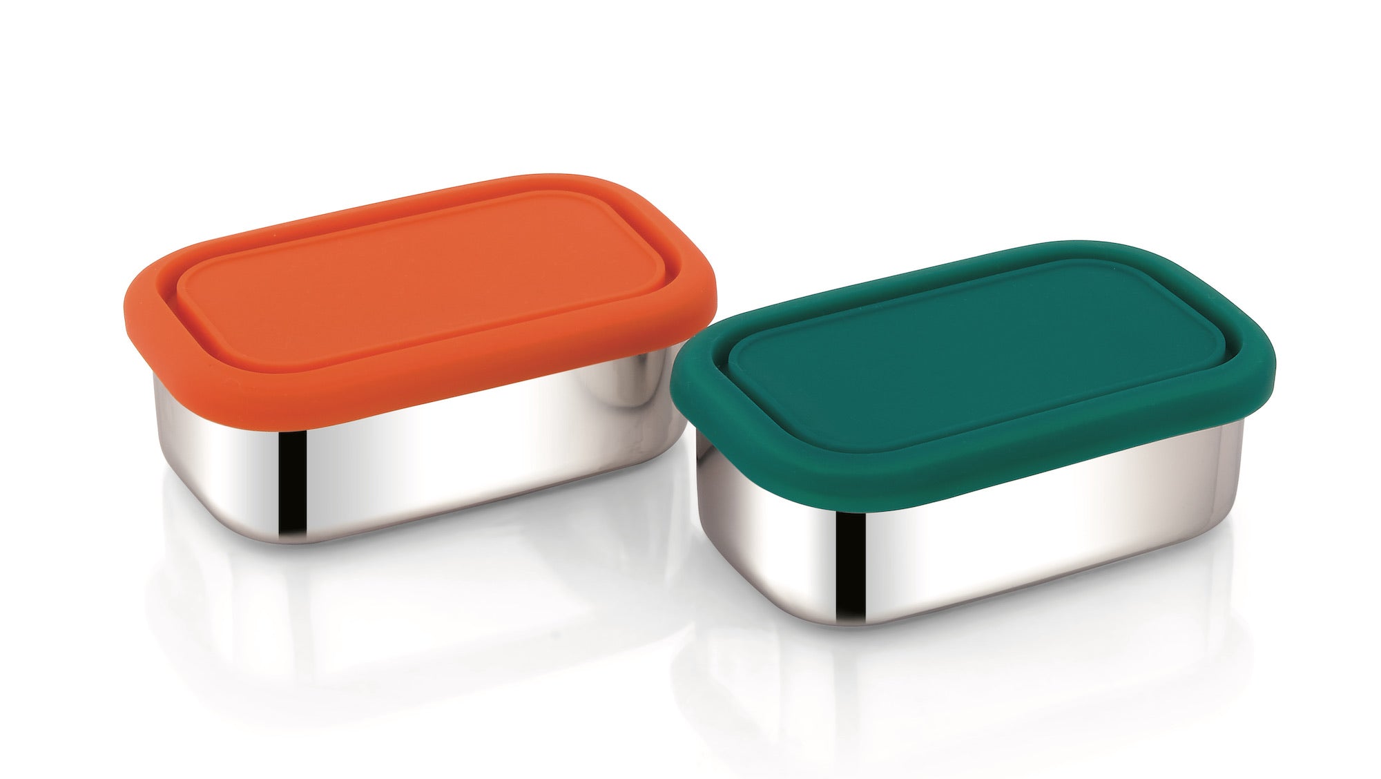 Stainless Steel Snack Rectangle Container Set (two) For Veggies, Fruit, Chips, Dips And More
