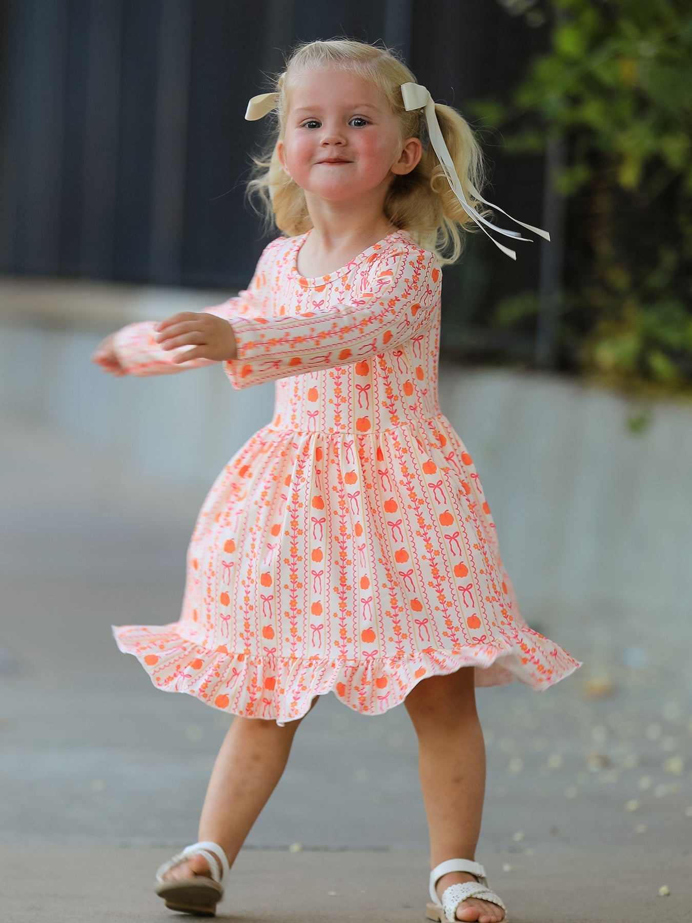 Halloween Thanksgiving Pumpkin Bow Pocket Girls Dress