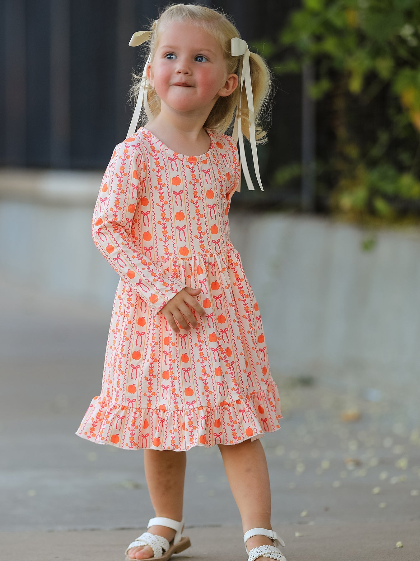 Halloween Thanksgiving Pumpkin Bow Pocket Girls Dress