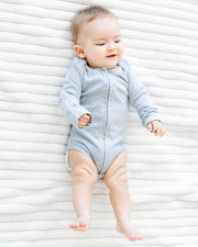 Long Sleeve Zipper Bodysuit In Storm, 0-3m