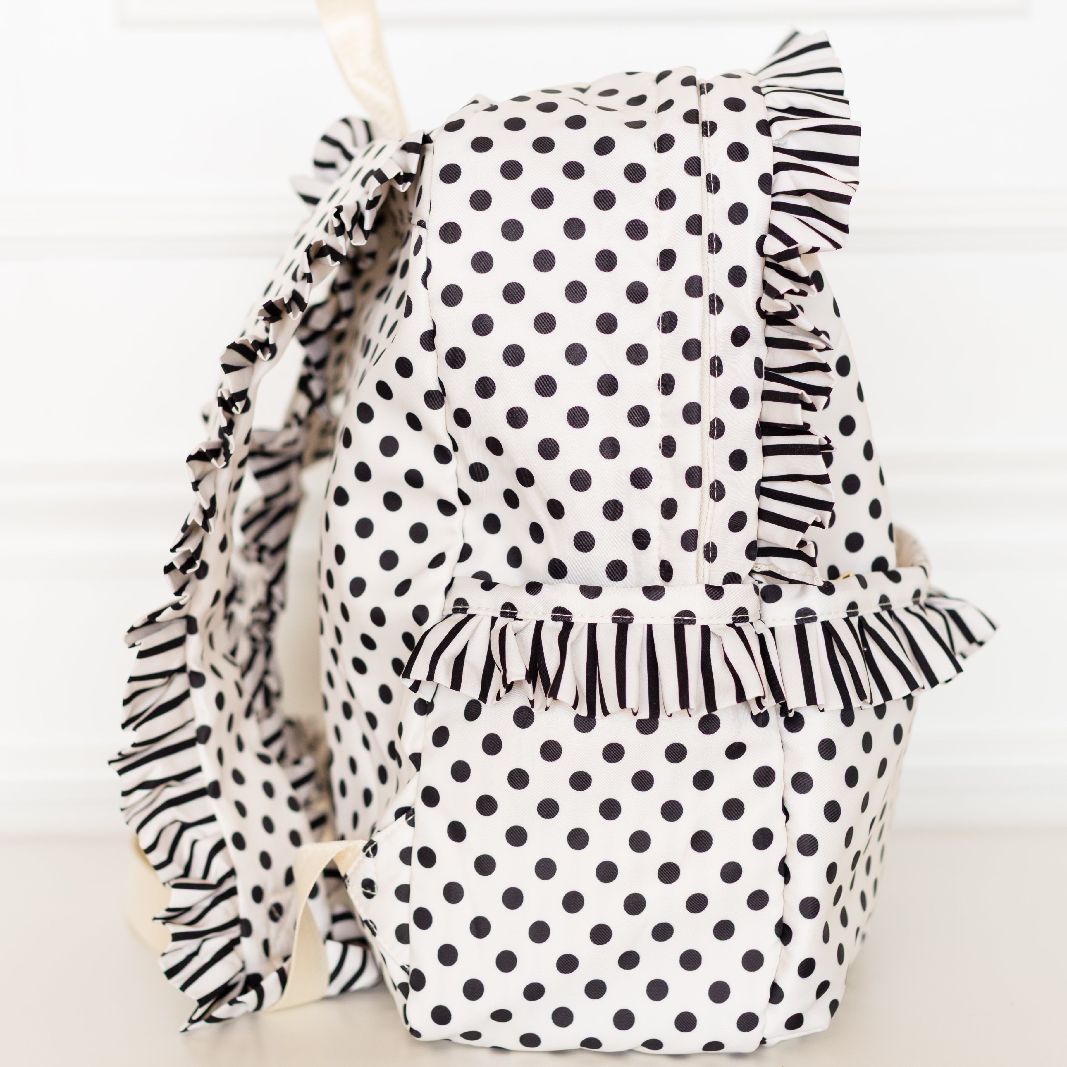 Polka Stripe Ruffled Nylon Backpack