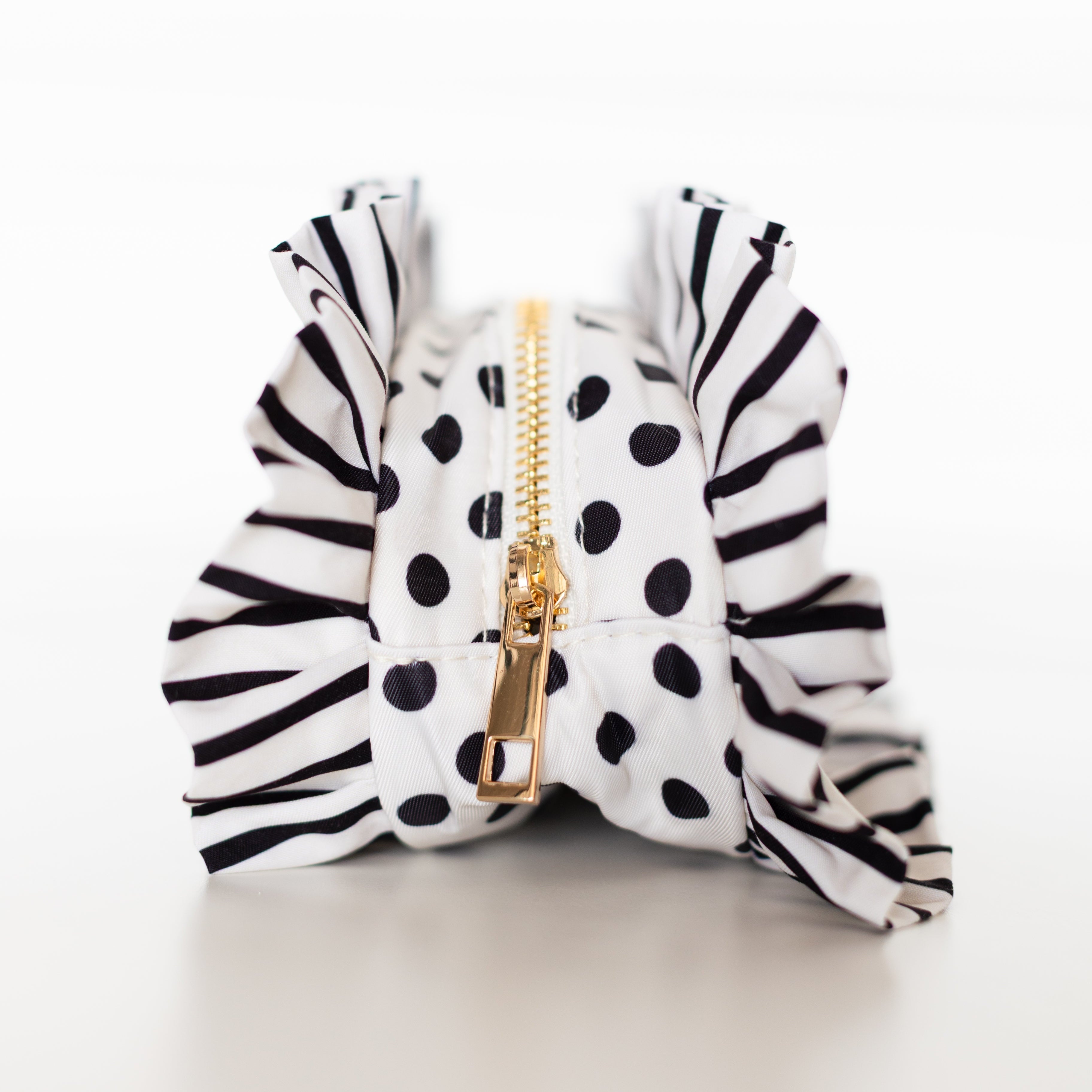 Polka Stripe Ruffled Nylon Pencil Bag