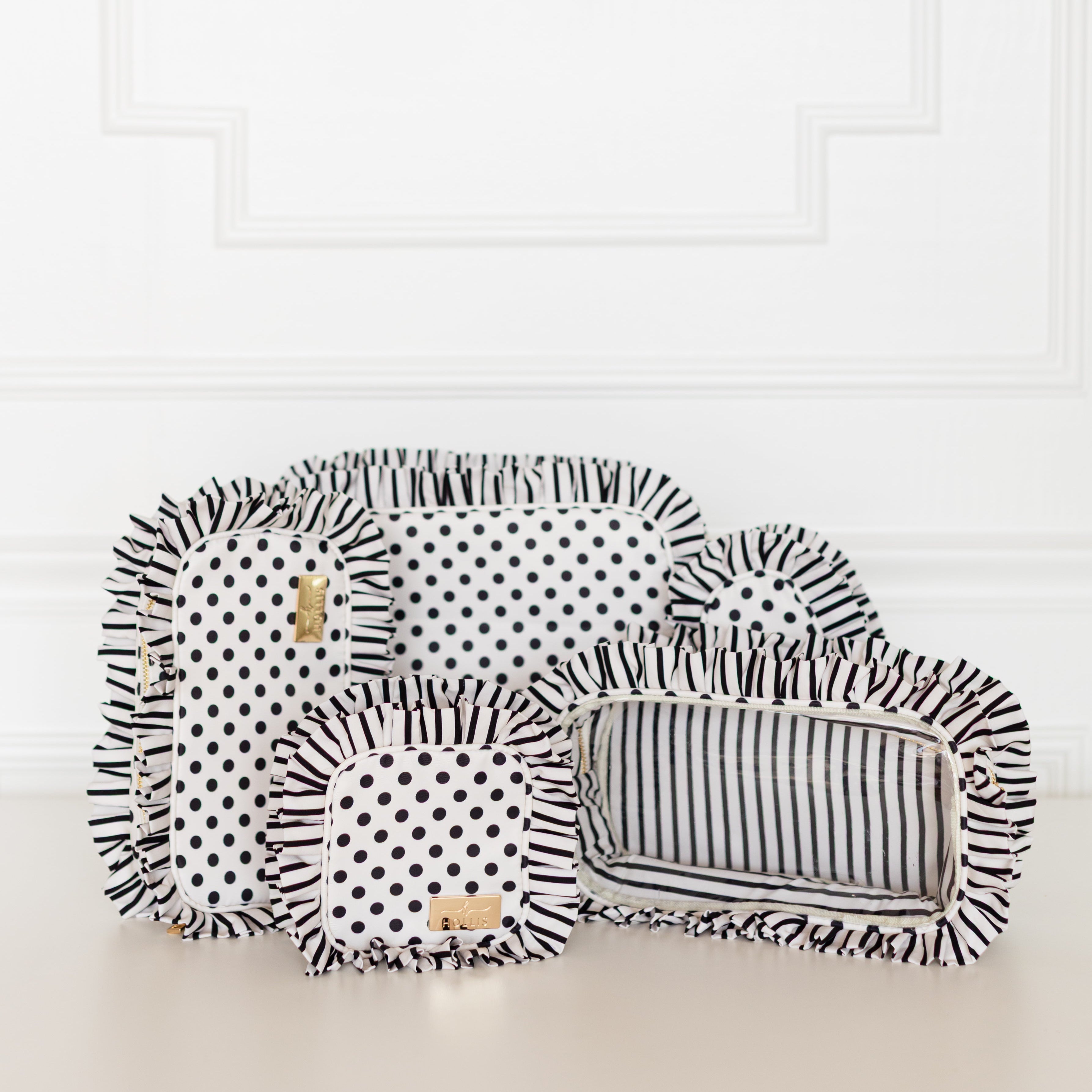 Polka Stripe Ruffled Nylon Xl Pouch