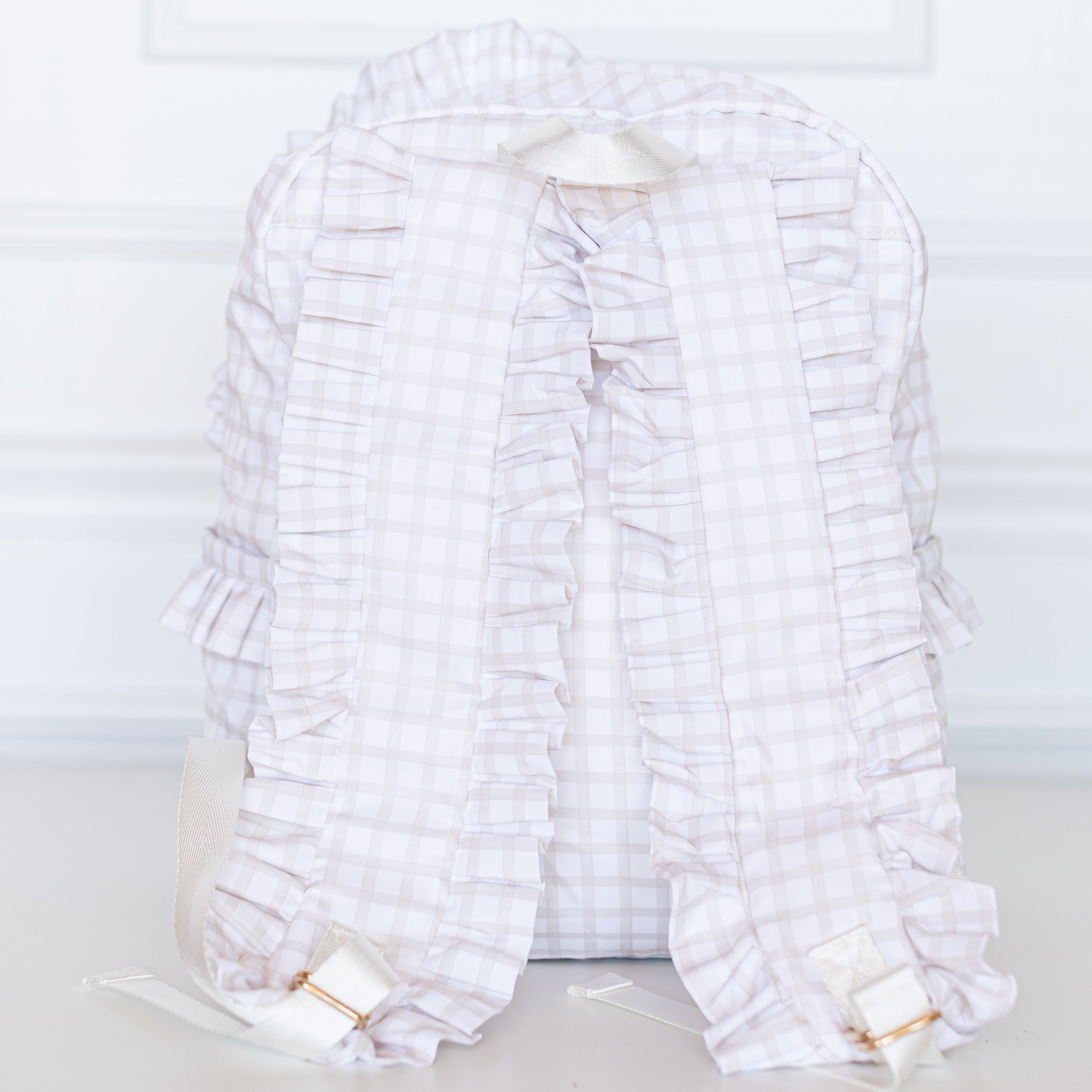 Nude Plaid Ruffled Nylon Backpack