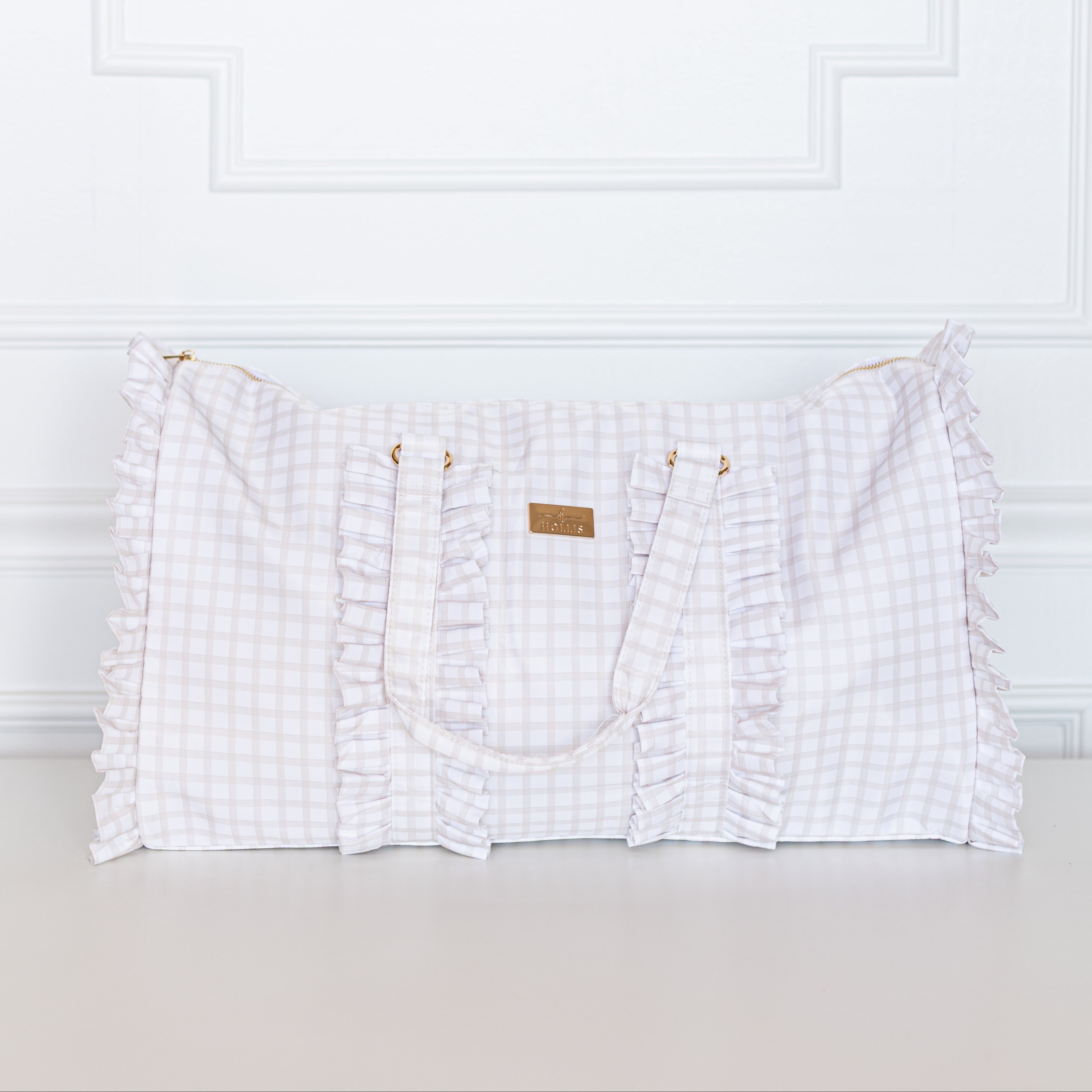 Nude Plaid Ruffled Nylon Weekender