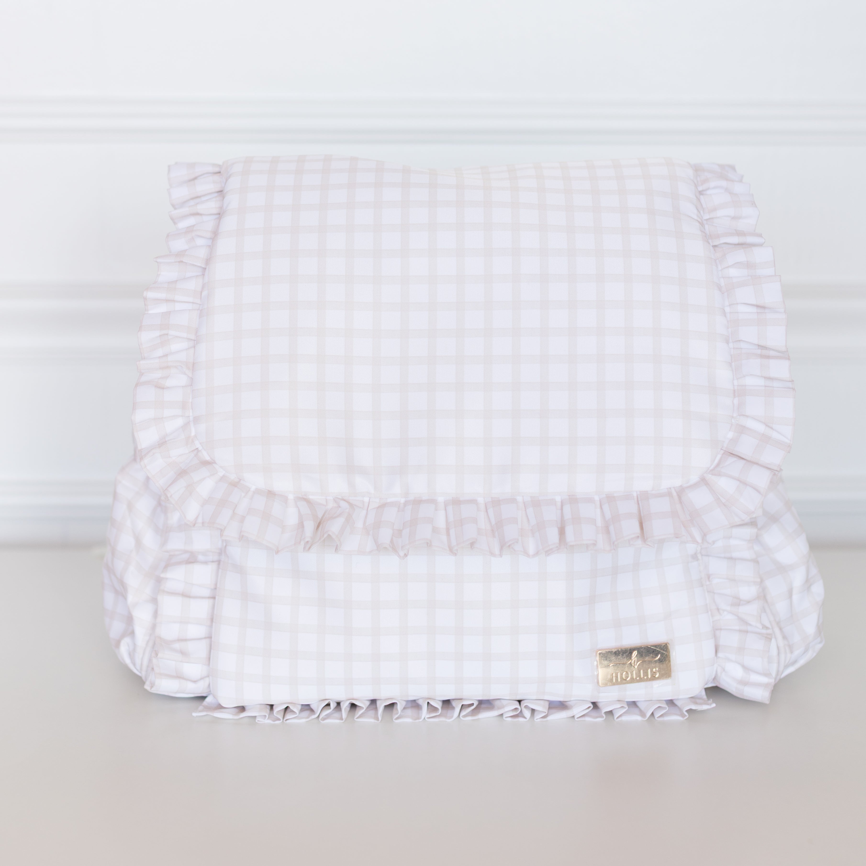 Nude Plaid Ruffled Nylon Diaper Bag