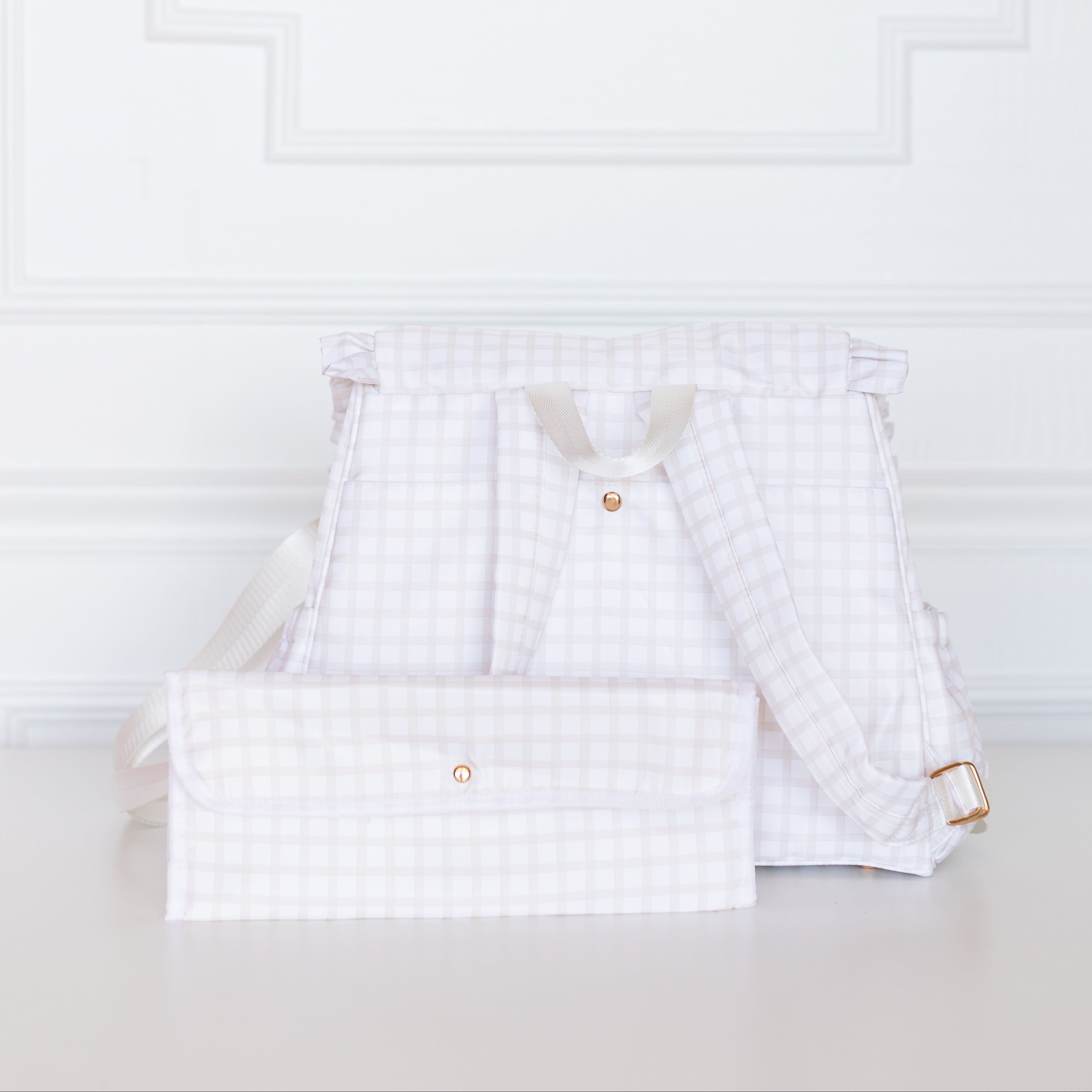 Nude Plaid Ruffled Nylon Diaper Bag