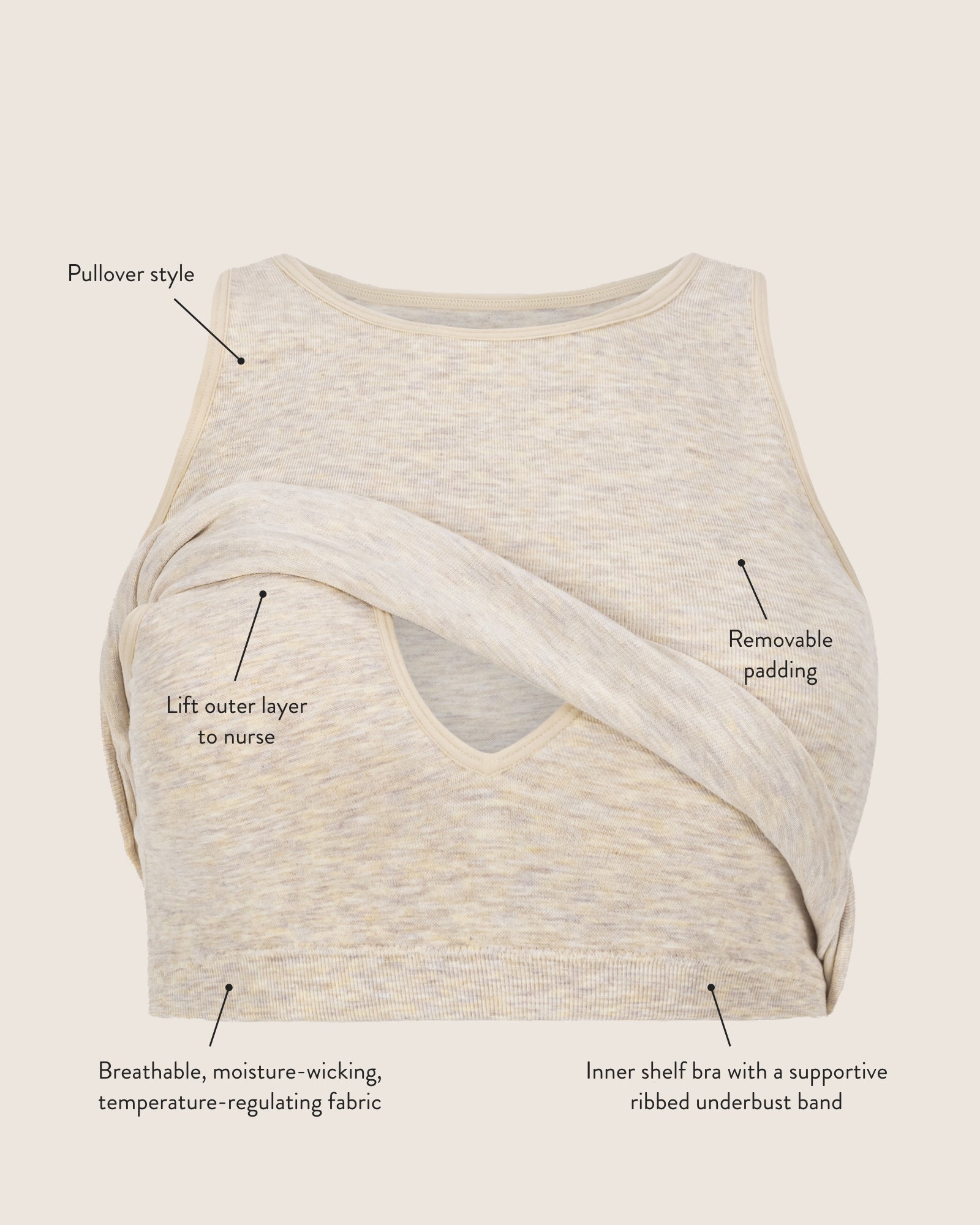 Sublime® Bamboo Maternity & Nursing Longline Bra Top | Oatmeal Heather